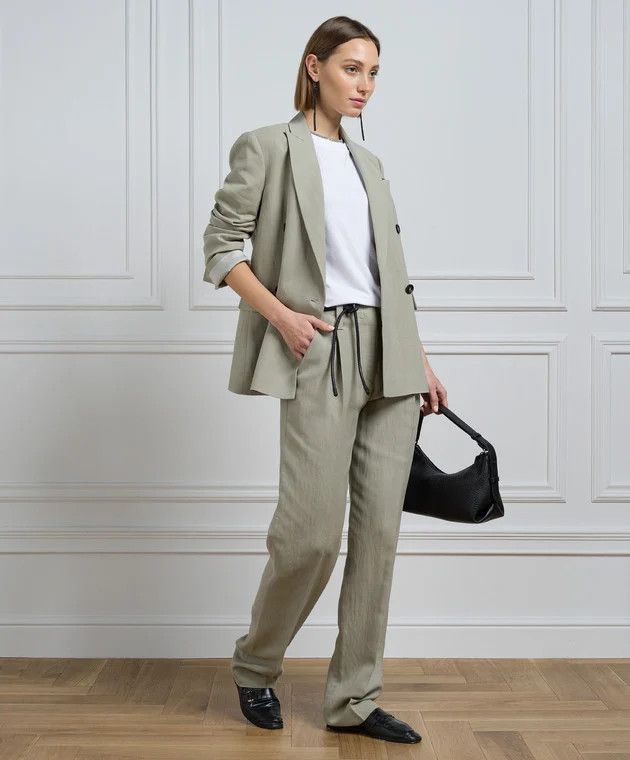 Brunello Cucinelli o1w1db10825 Woven Jacket Wool in Open Green Size L / US 10 / IT 46 - 2 Thumbnail