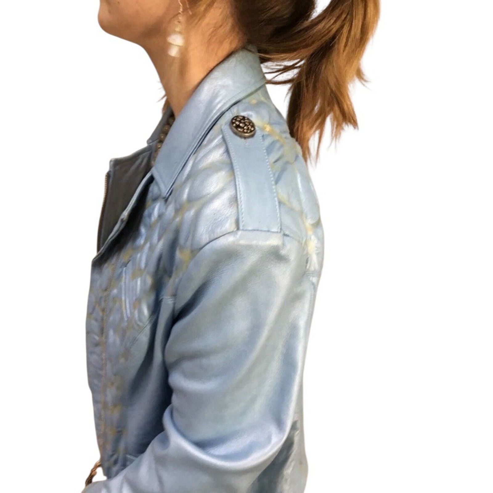 Vintage 90s Kaptain Celebrity Design M Blue Leather Moto Jacket Size M / US 6-8 / IT 42-44 - 3 Thumbnail