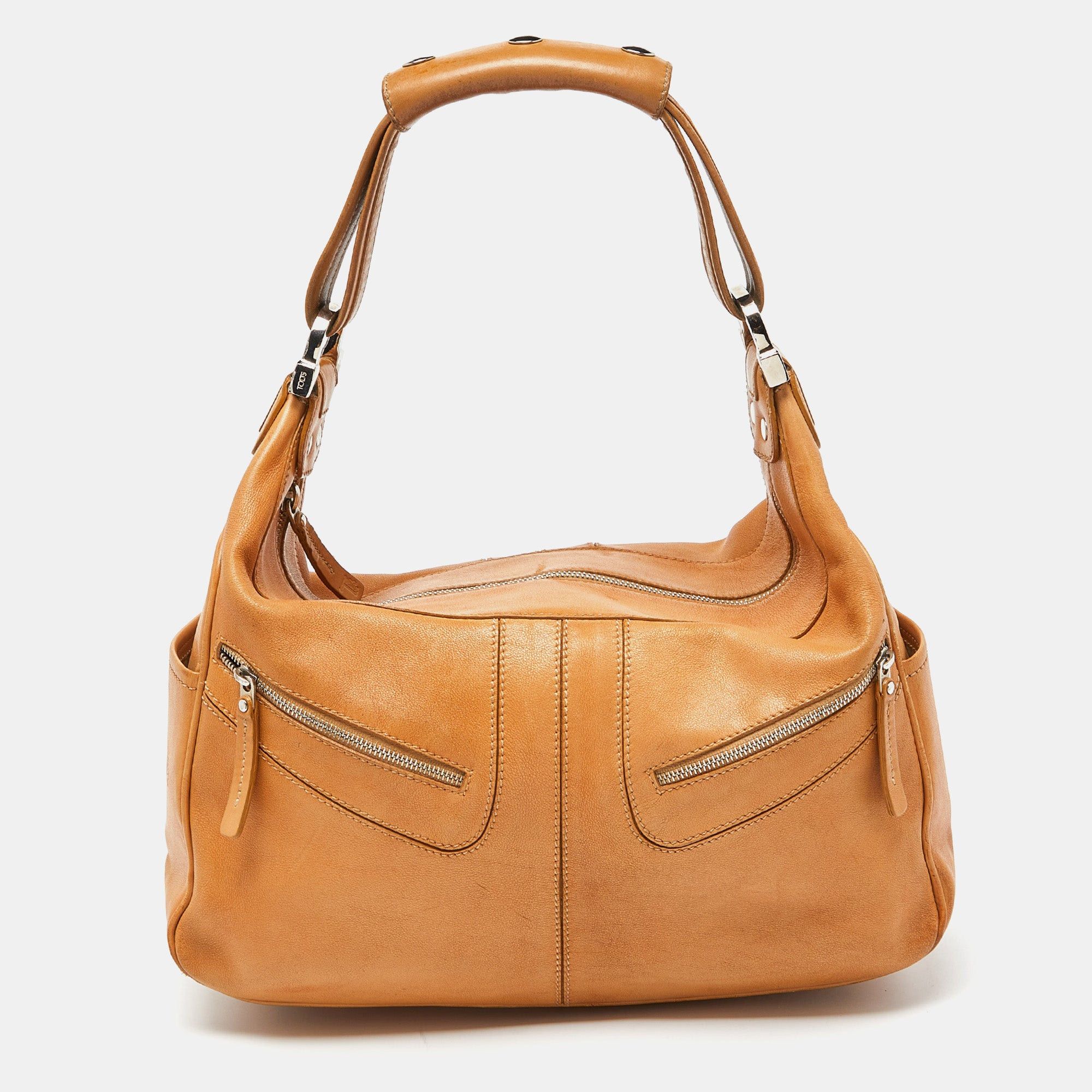 image of Tods Tod's Tan Leather Miky Shoulder Bag in White, Women's
