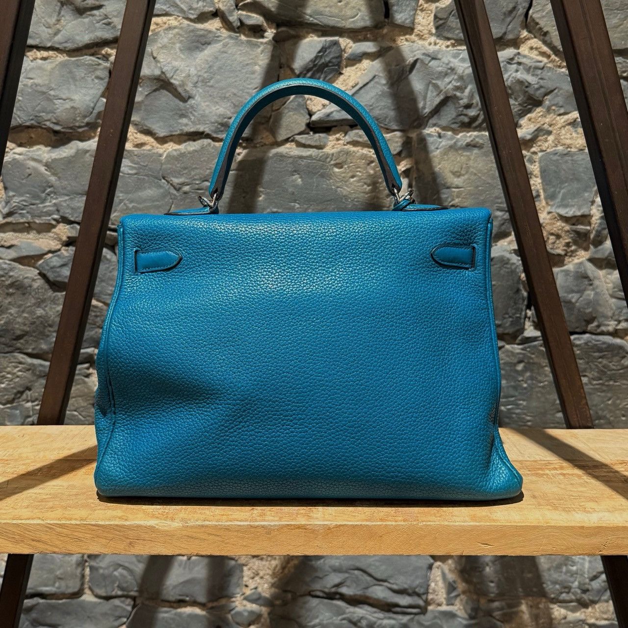 Hermes Hermès 2013 Bleu Izmir Clemence Leather Kelly 35 Bag Size ONE SIZE - 4 Thumbnail
