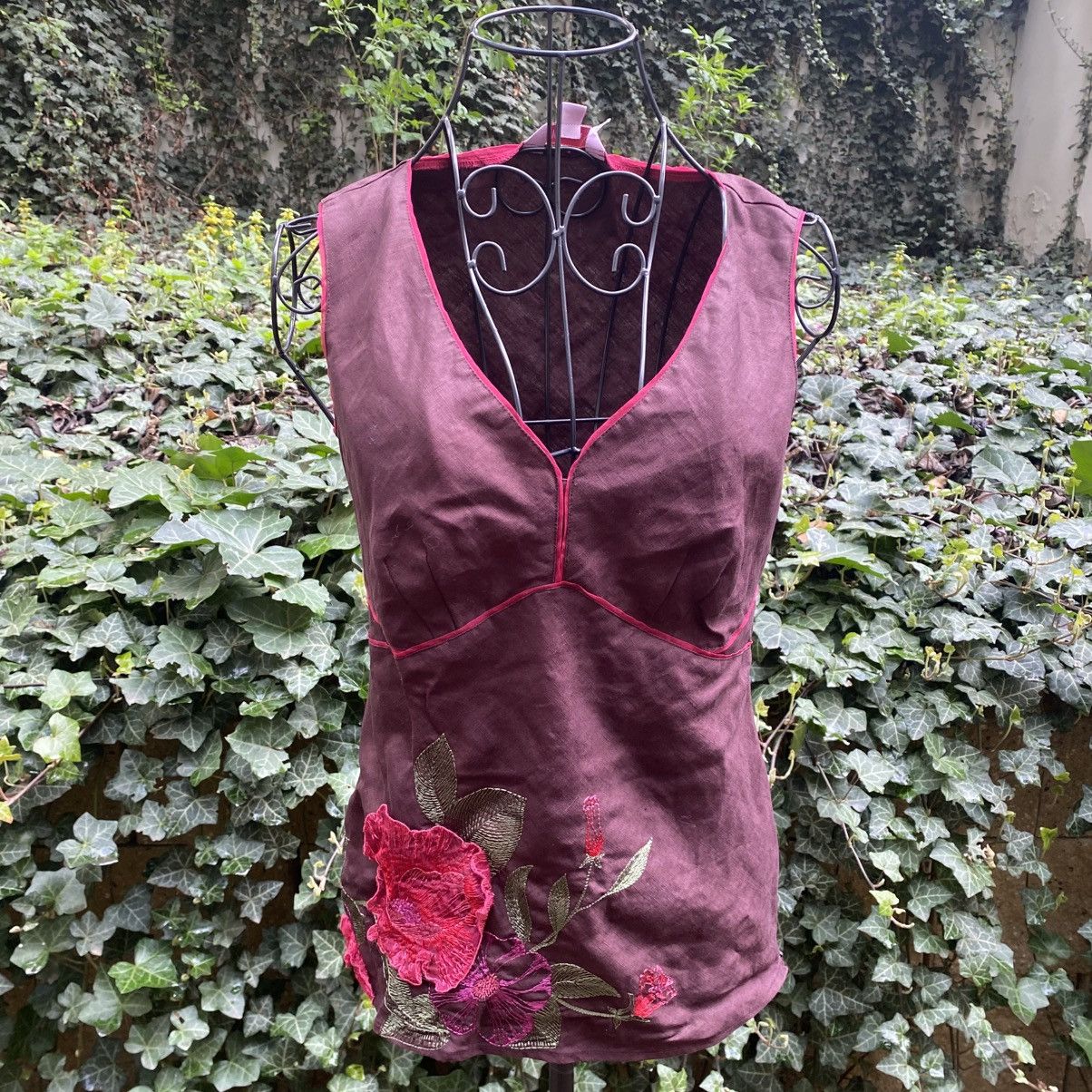 Vintage Burgundy vintage linen vest top Size M / US 6-8 / IT 42-44 - 2 Thumbnail