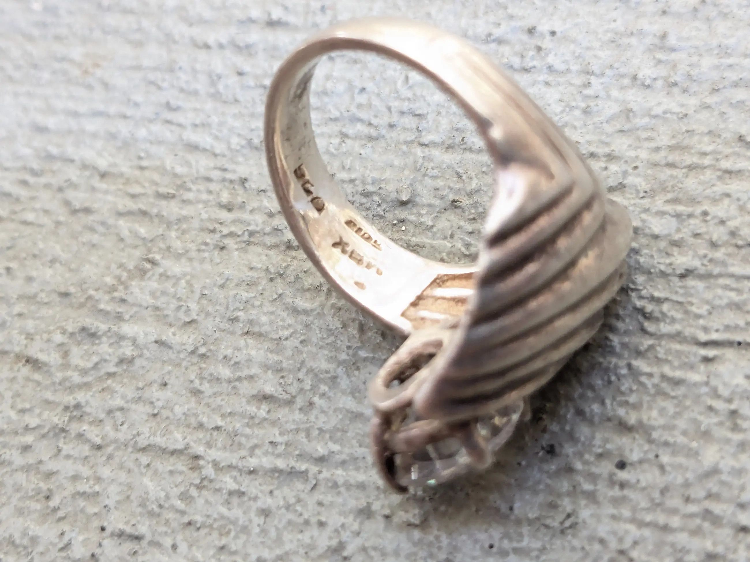 Jewelry × Vintage Sterling Silver Ring CZ Clear Round 7 Mexico Taxco Modern Size ONE SIZE - 13 Thumbnail