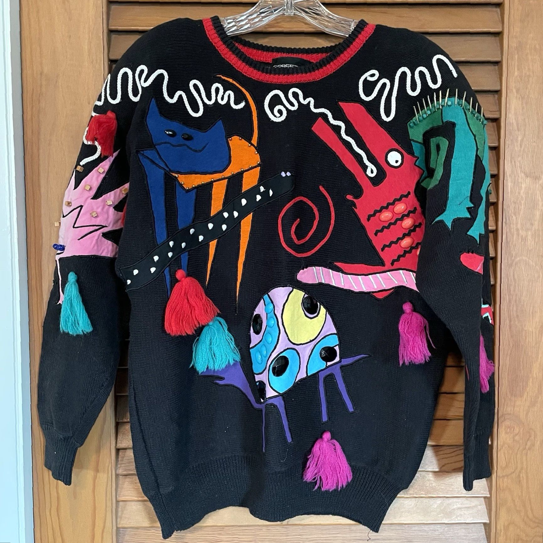 Vintage VTG 1990 Spree International Sweater Womens S appliqué abstract animals Cosby Size S / US 4 / IT 40 - 2 Thumbnail