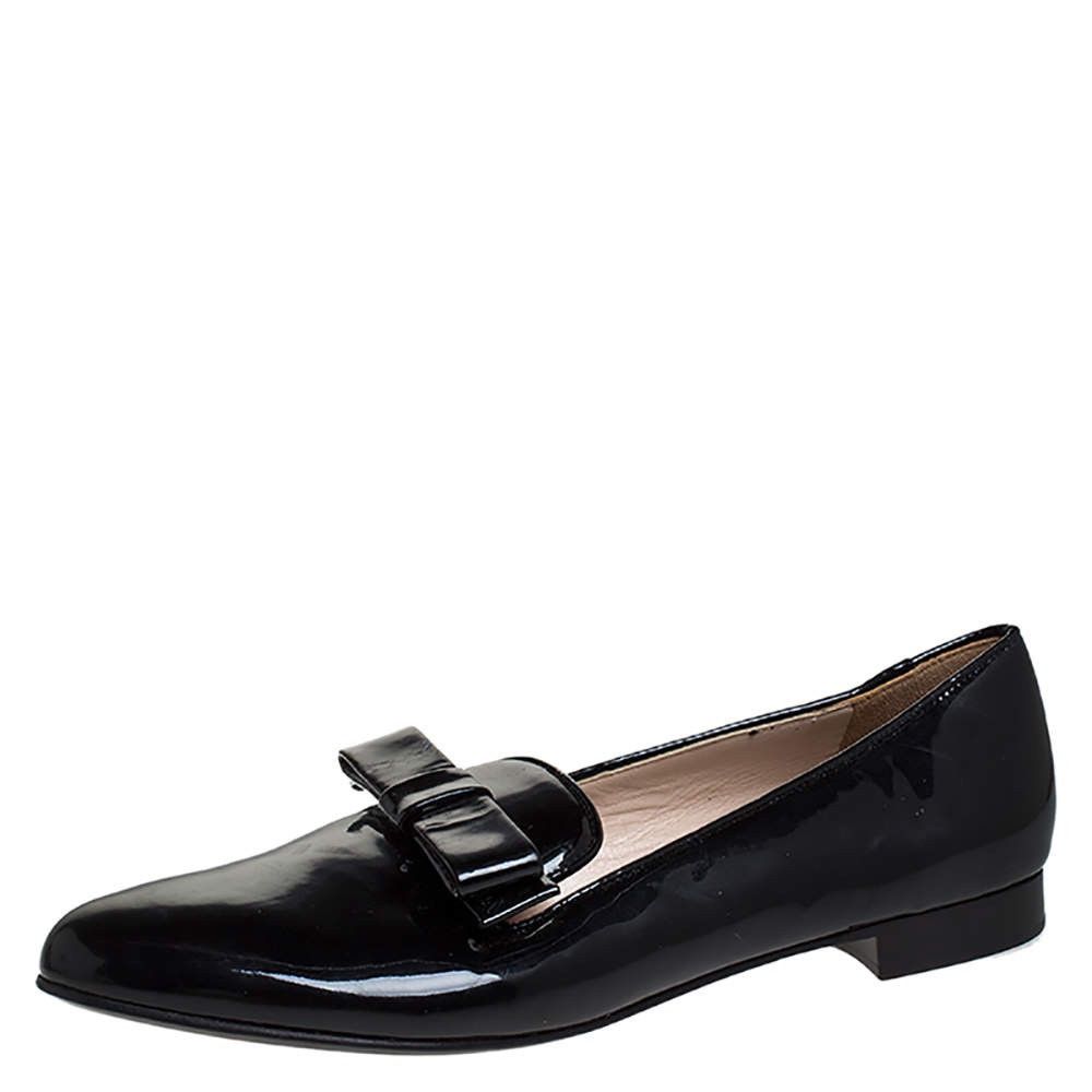 Prada Prada Black Patent Leather Bow Flats Loafers Size EU 37 Size US 7 / IT 37 - 1 Thumbnail
