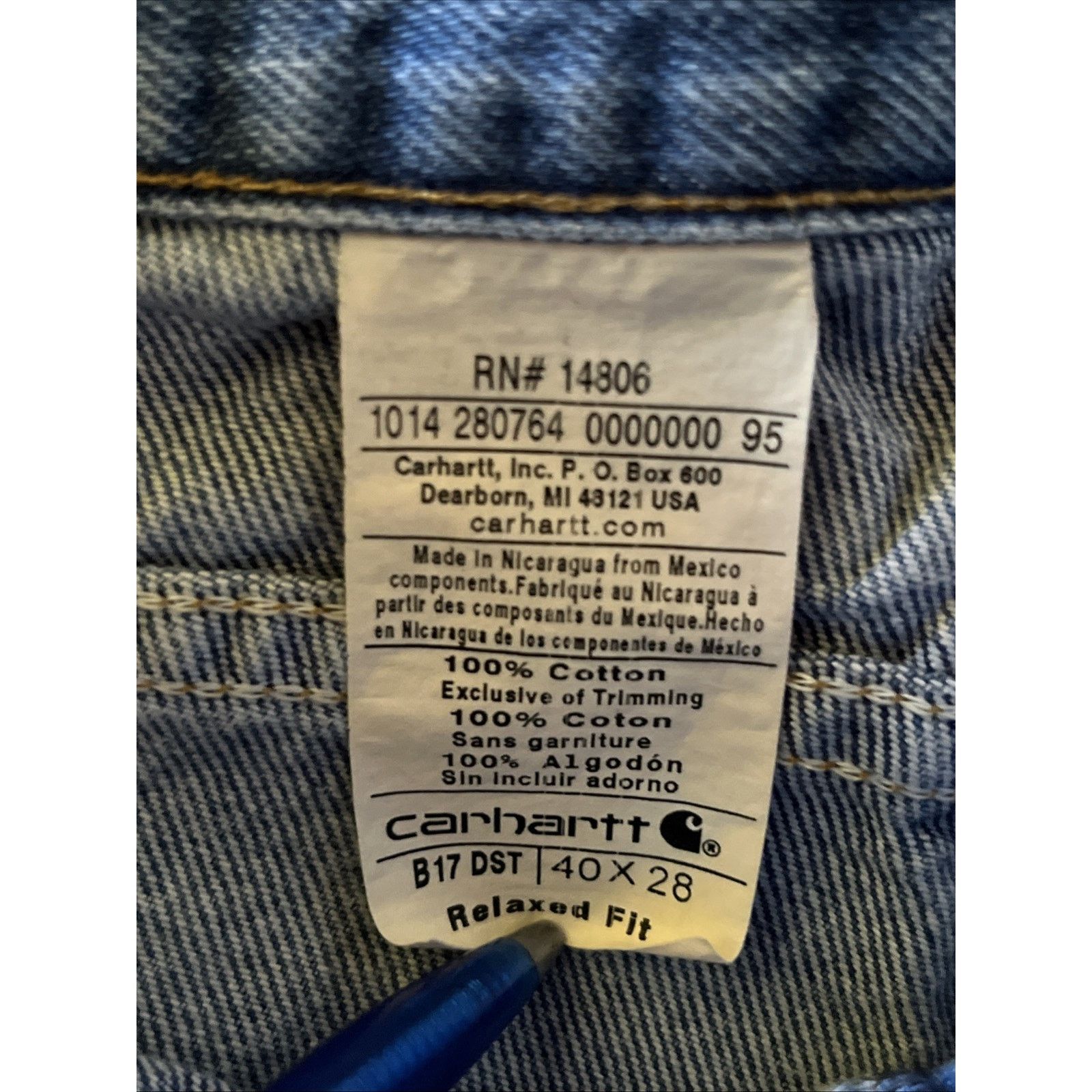 Carhartt Carhartt Jeans Mens 38x28 Blue Relaxed Fit Cotton Denim Size US 38 / EU 54 - 3 Thumbnail