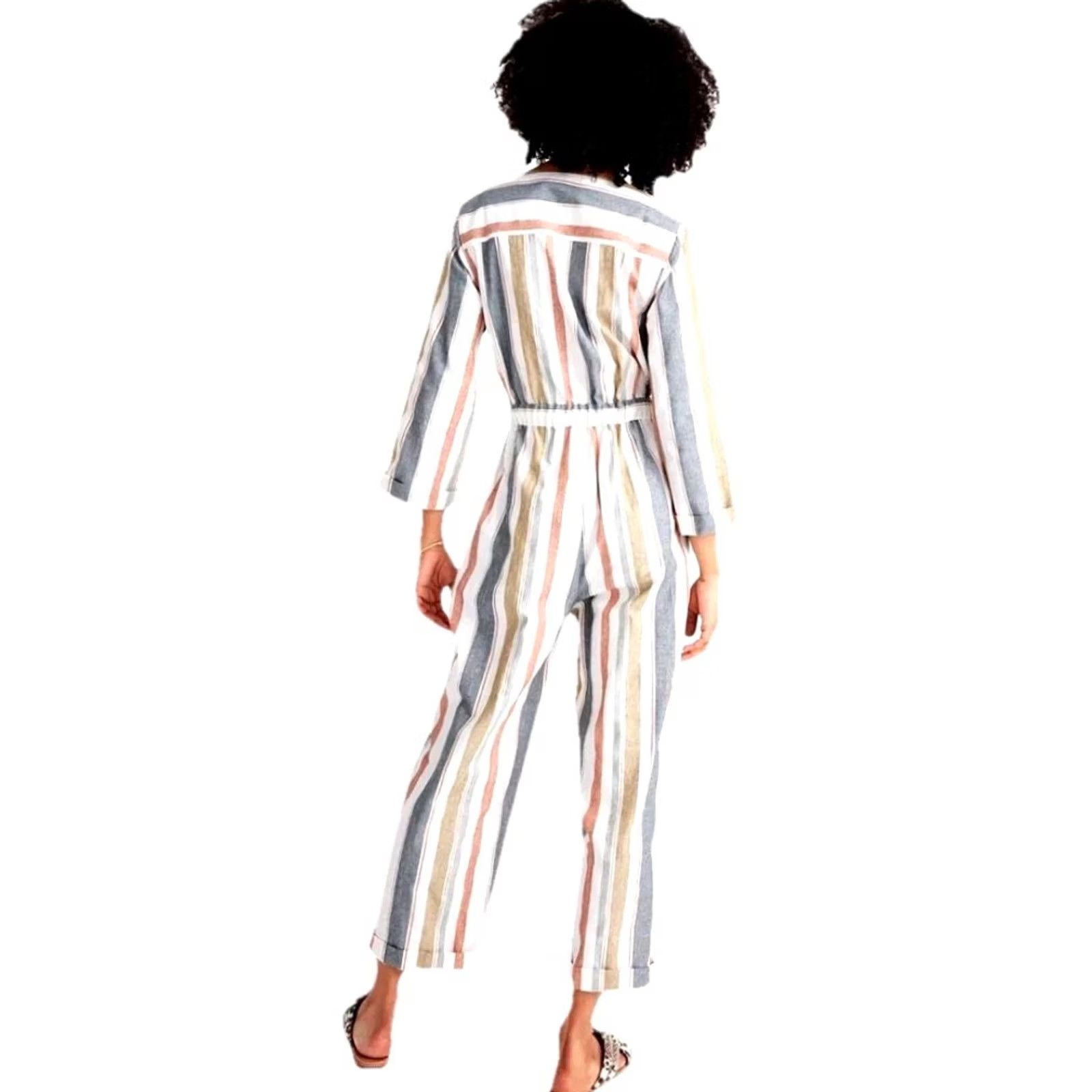 Madewell Madewell Cotton Canvas Green Orange Striped Pocket Zip Overall Jumpsuit Size 0 Size 25" / US 0 / IT 36 - 2 Thumbnail