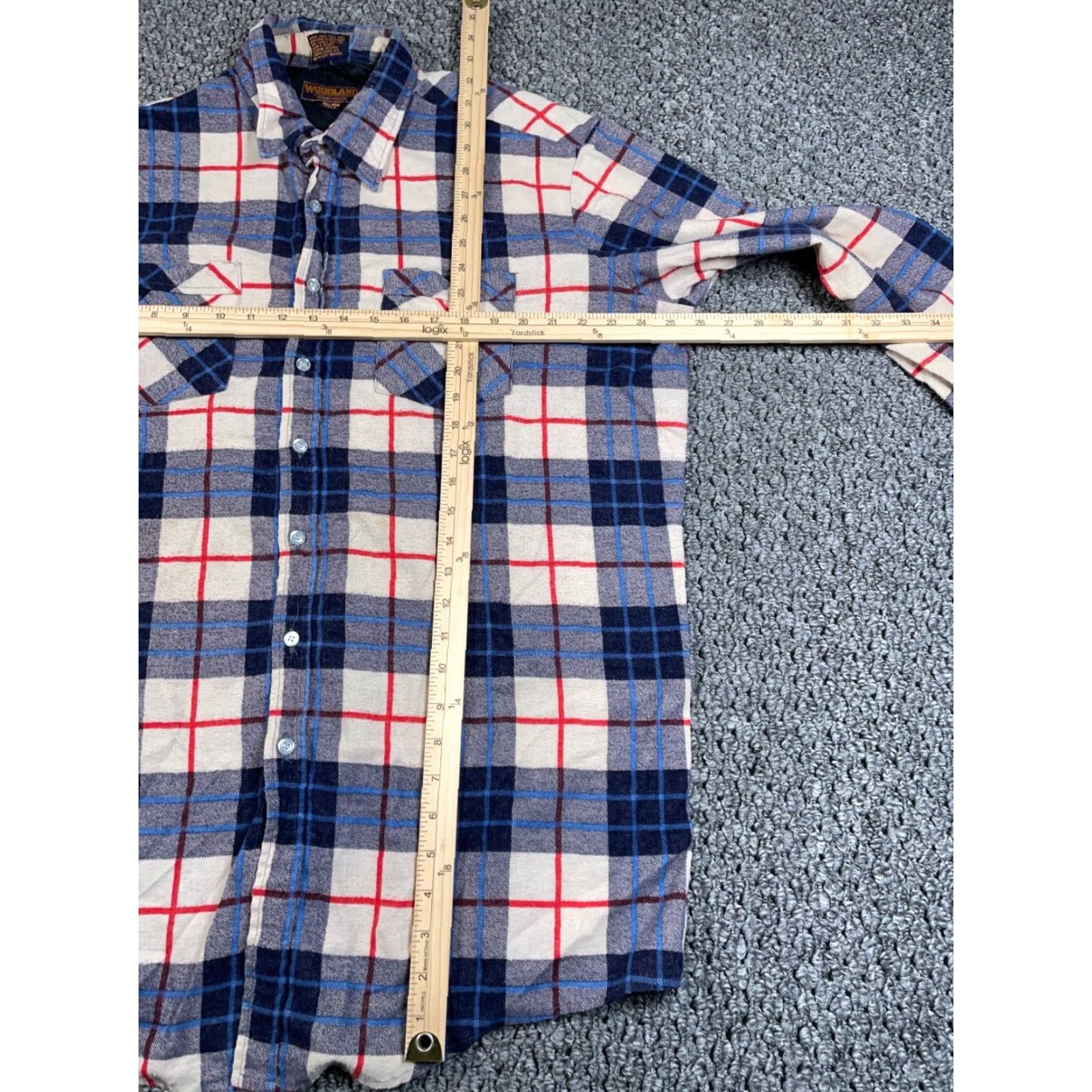 Vintage VTG Woodland Lightweight Flannel Shirt Adult 2XL Tall Blue Cream Plaid Workwear Size US XXL / EU 58 / 5 - 4 Thumbnail