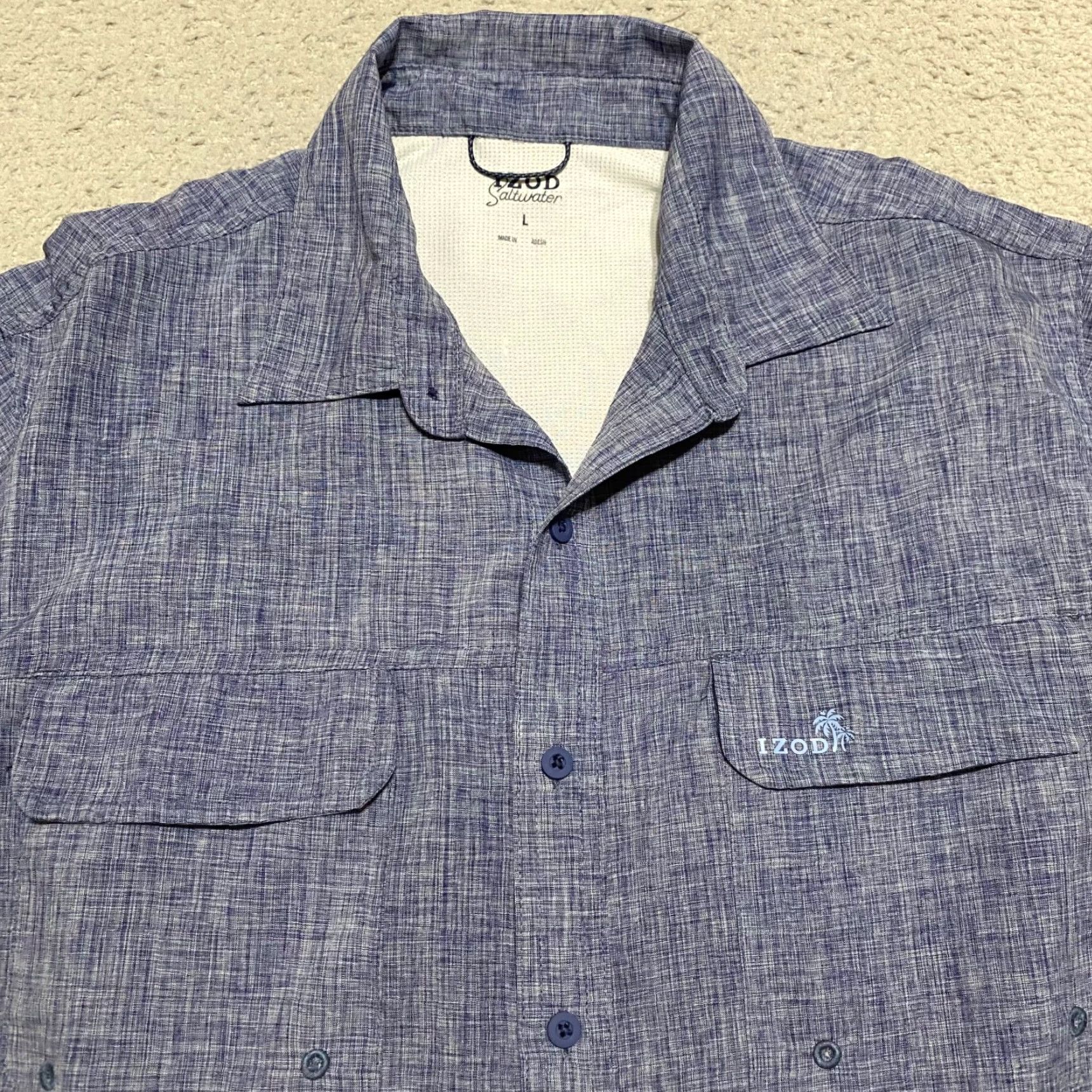 Izod IZOD Saltwater Shirt Mens Large Blue Button Front Vented Outdoor Hiking Fishing Casual Shirt MX Size US L / EU 52-54 / 3 - 6 Thumbnail