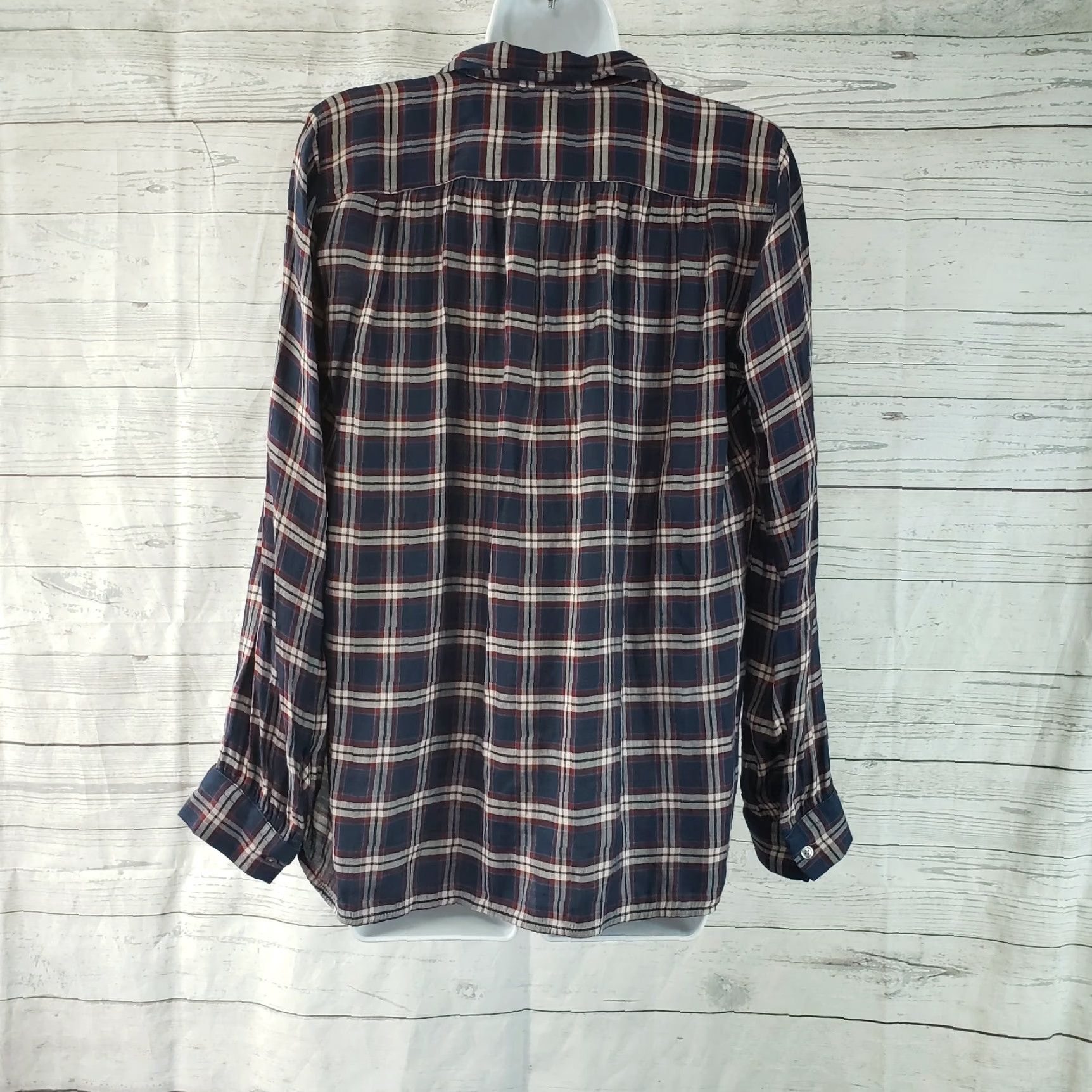 Loft Ann Taylor LOFT Womens Shirt Sz Small Blue Plaid Rayon Popover The Softened Size S / US 4 / IT 40 - 4 Thumbnail