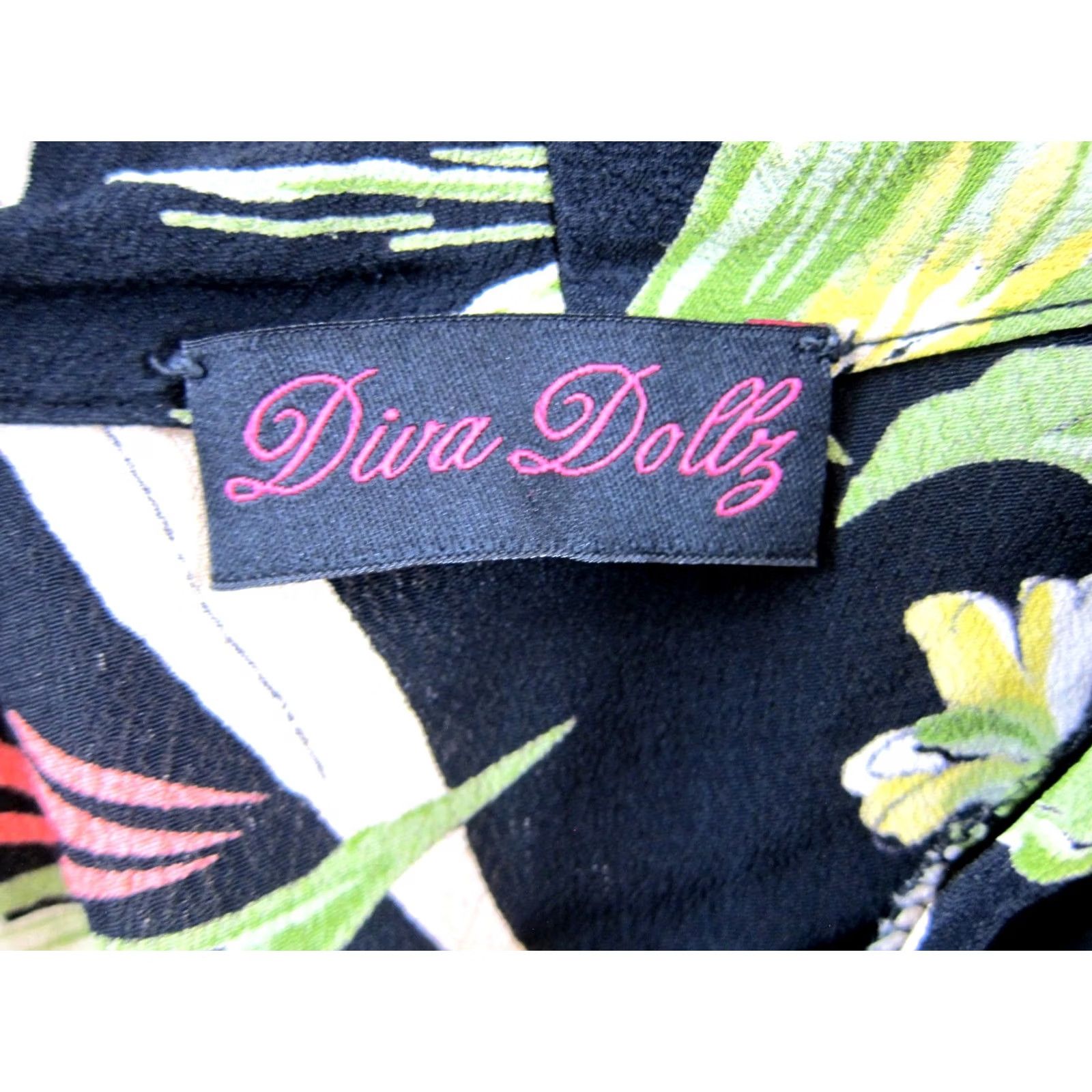 Pinko VINTAGE Diva Dollz Dress Shirt XS Black Floral Midi Short Sleeve Bird Green Purple Pink Bohemian 90s Style Mens Womens Girls Boys Size 26" / US 2 / IT 38 - 3 Thumbnail