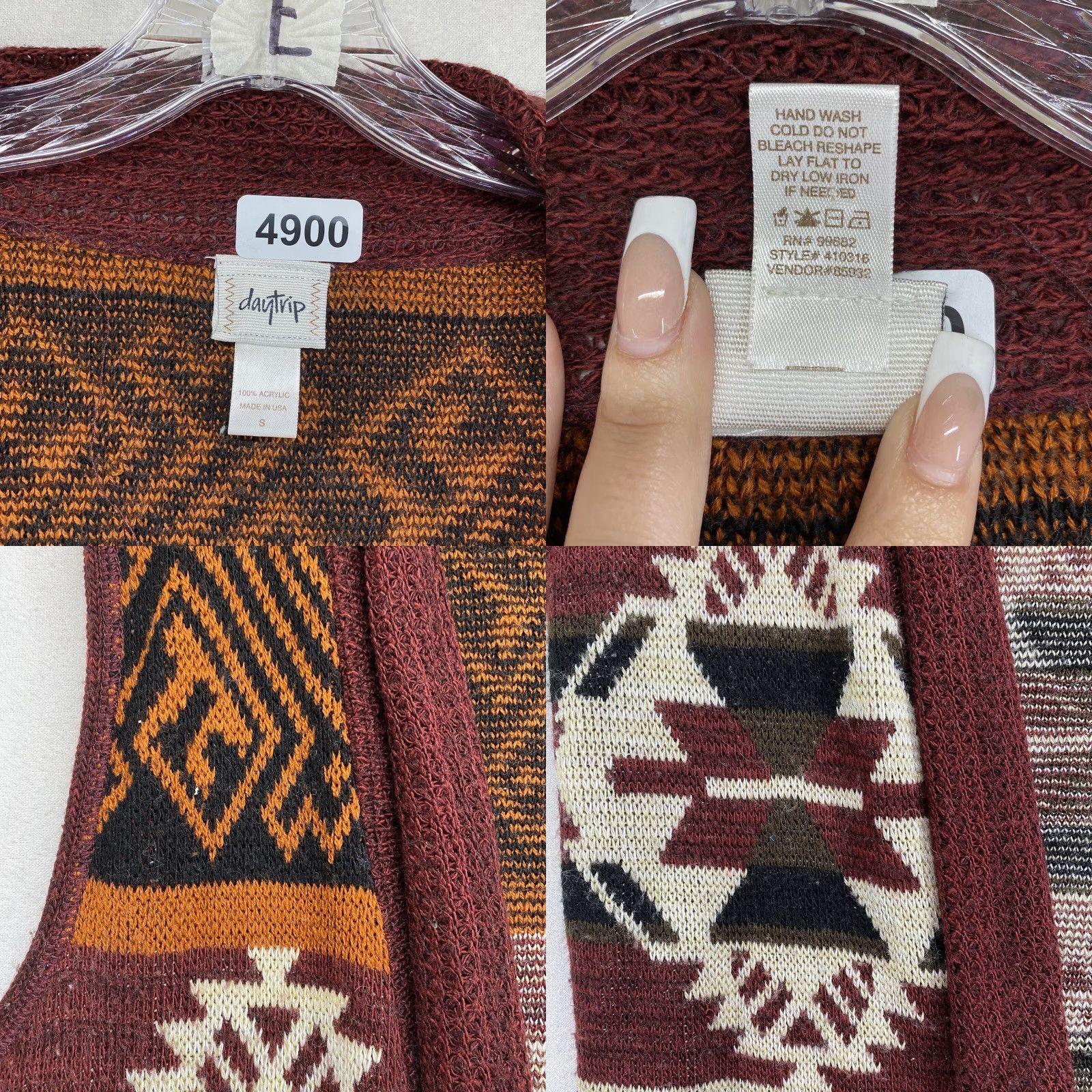 Vintage VINTAGE Daytrip Women's Kimono Vest Duster Coatigan Sleeveless Tribal Geometric Pattern Small Red Orange Casual Summer Spring Fall Women's Size S / US 4 / IT 40 - 8 Thumbnail