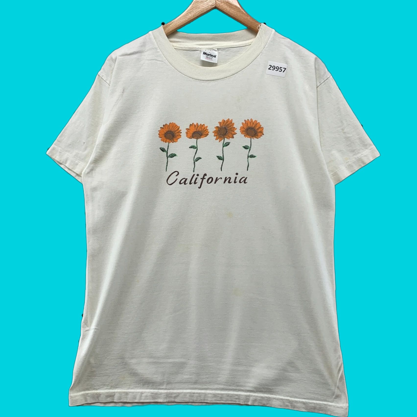 Sunflower Vintage 90s California Sunflower Shirt Mens Large White Single Stitch USA 21x29 Murina T-Shirt Size US L / EU 52-54 / 3 - 1 Thumbnail