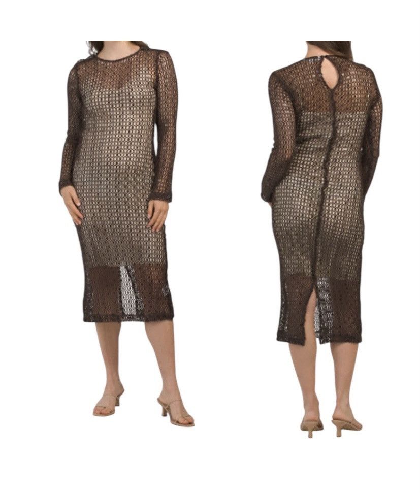 Other Walter Baker chocolate brown crochet sequined maxi dress New