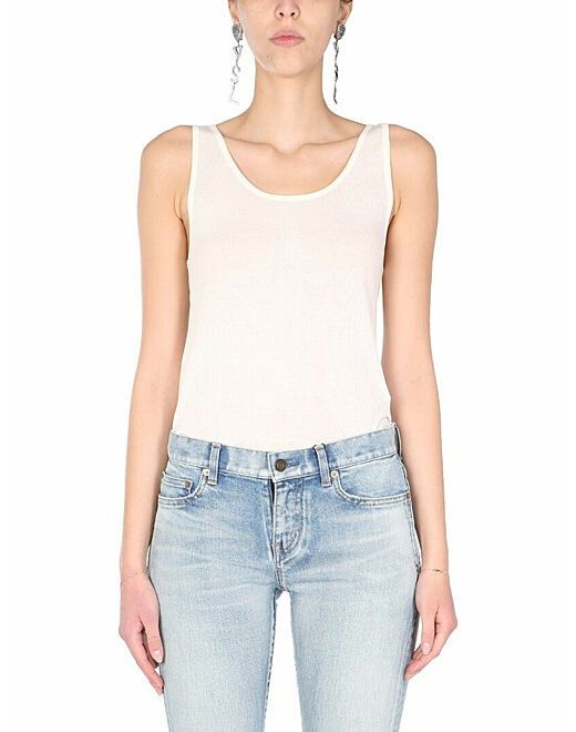 Saint Laurent Paris o1b1hav110525 504959 Tank Top in Jersey in White Size S / US 4 / IT 40 - 1 Thumbnail