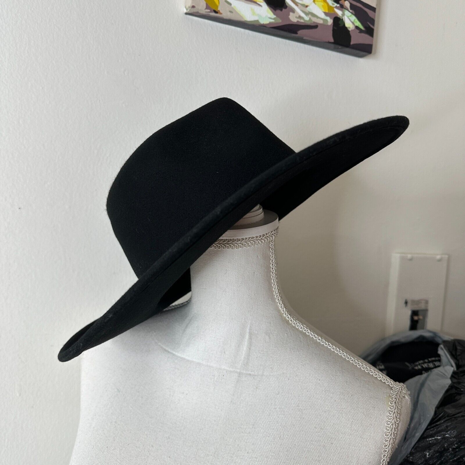 Other NWOT Black Teardrop Round Wide Brim Wool Fedora Unisex Size ONE SIZE - 8 Thumbnail