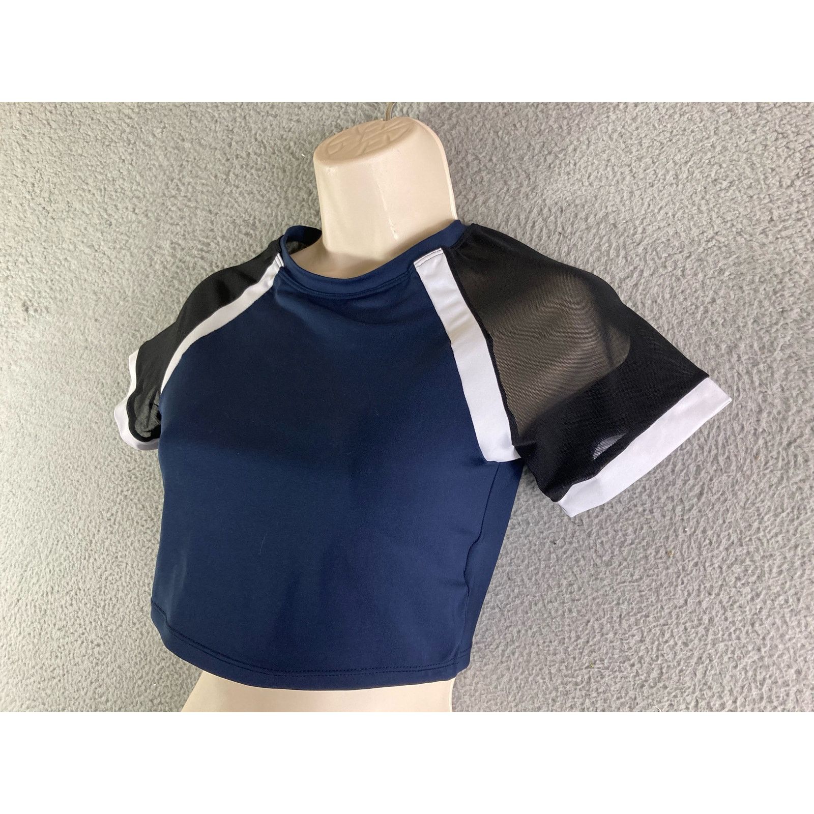 Shein Crop Top Womens Short Sleeve Sexy Blue Black Medium Cropped Size M / US 6-8 / IT 42-44 - 11 Thumbnail