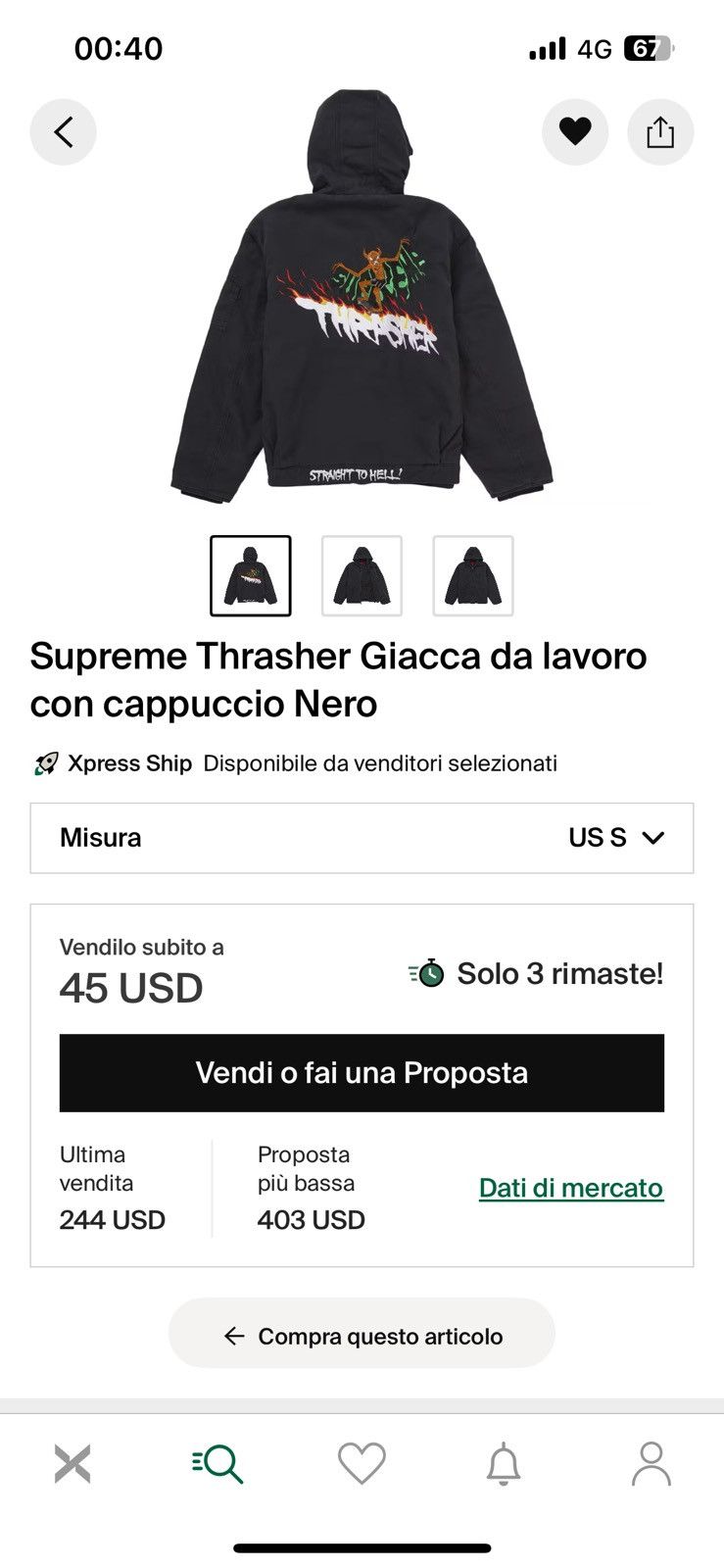 Supreme × Thrasher Hooded Jacket Supreme x Thrasher Size US S / EU 44-46 / 1 - 7 Thumbnail