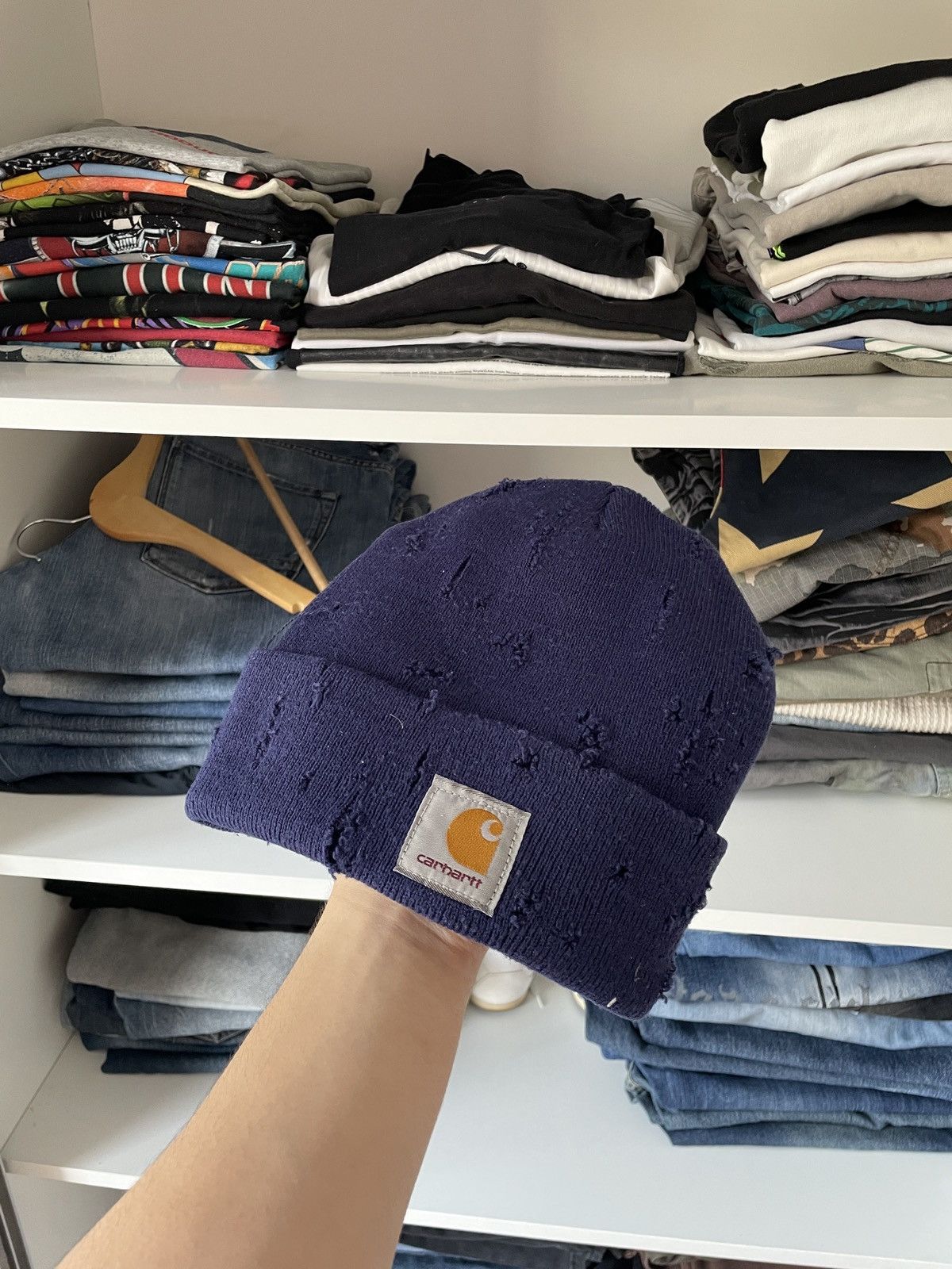 Carhartt Carhartt Acrylic Beanie Hat Distressed Ripped Washed Fade Size ONE SIZE - 1 Thumbnail