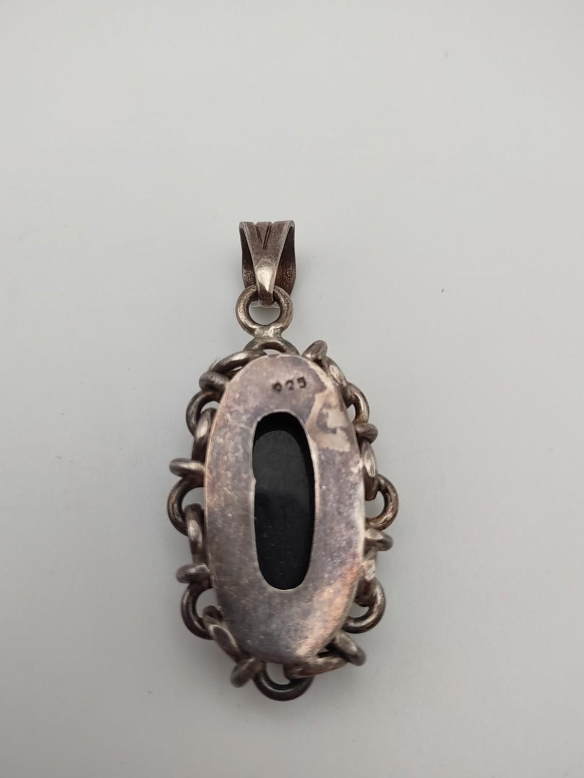 The Unbranded Brand Vintage Sterling Silver Black Onyx Scroll Frame Pendant Size ONE SIZE - 2 Thumbnail