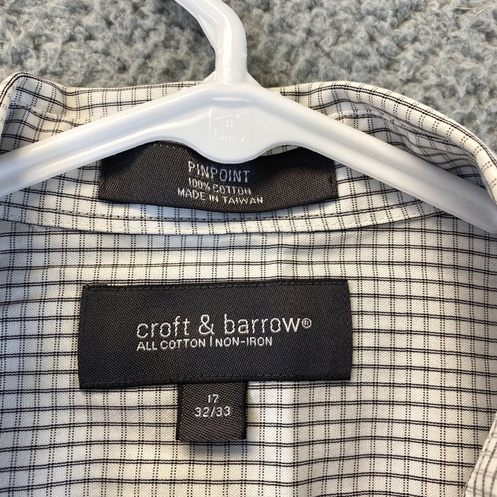 Croft & Barrow Croft & Barrow Dress Shirt Mens 17 32/33 Gray Checkered Easy Care Classic /72-18 Blue Multicolor 32/33 Sleeve Men Size 46R - 4 Thumbnail