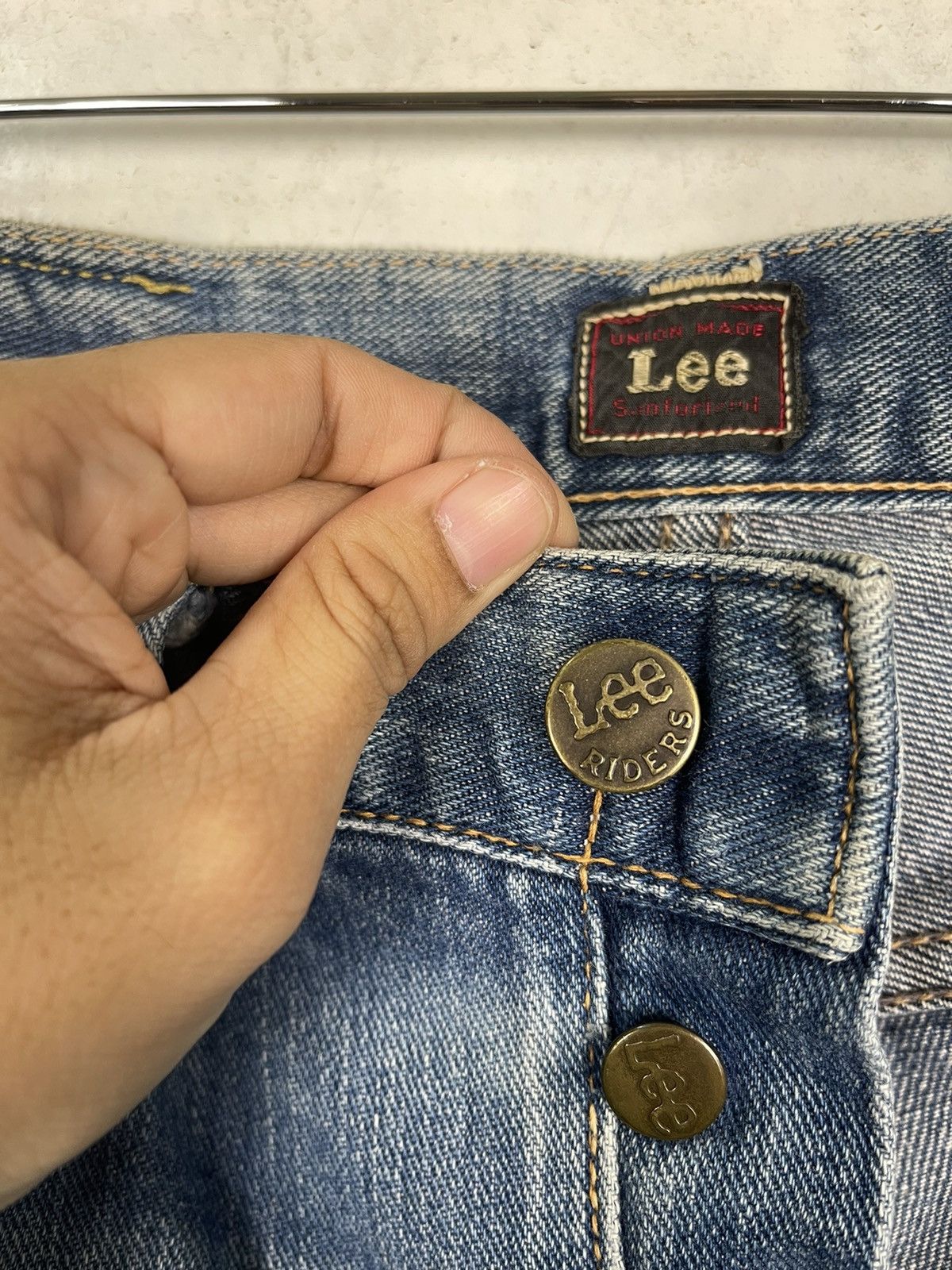 Japanese Brand × Lee × Vintage Vintage Union Made Lee Ripped Denim Jeans Button Fly Size US 30 / EU 46 - 14 Thumbnail