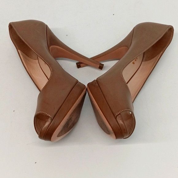 Prada Prada Women's Tan Leather Peep Toe Platform Heels - EU37/US7 Size US 7 / IT 37 - 6 Thumbnail