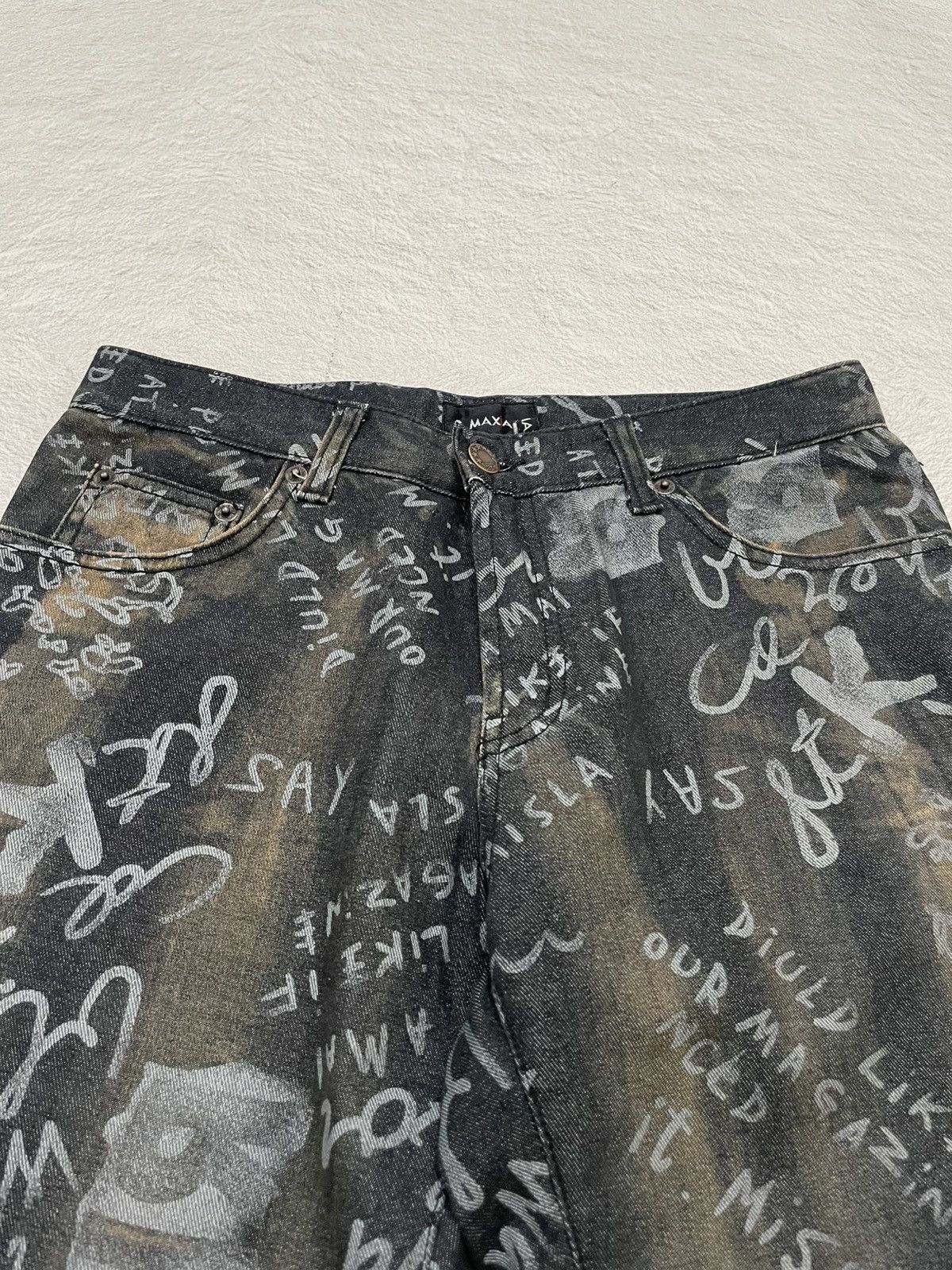 If Six Was Nine 2000s Graffiti Print Flared Jeans Y2K Size 28" / US 6 / IT 42 - 4 Thumbnail