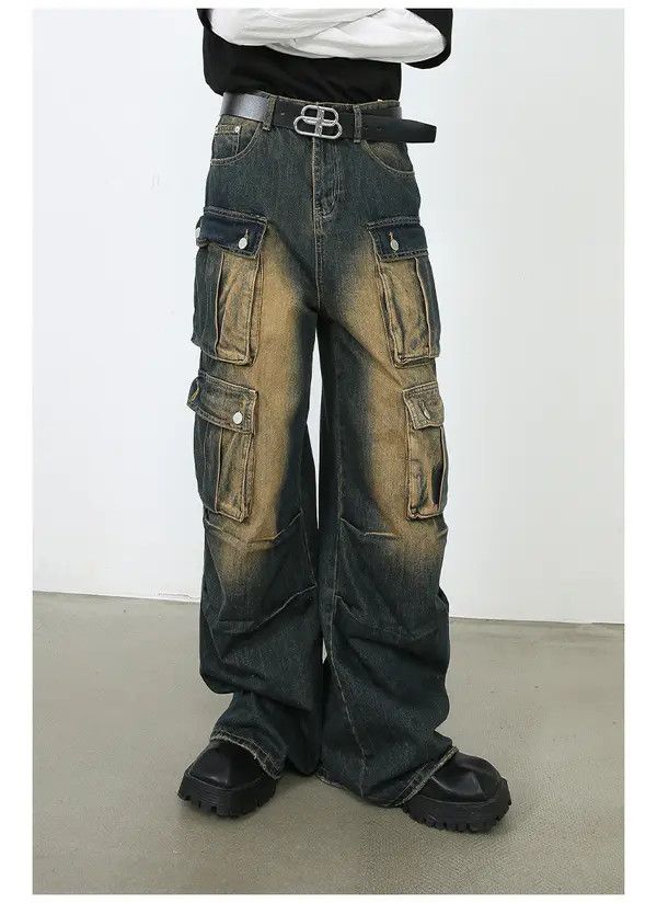 Japanese Brand Vintage washed distressed loose multi-pocket work jeans Size US 32 / EU 48 - 5 Thumbnail