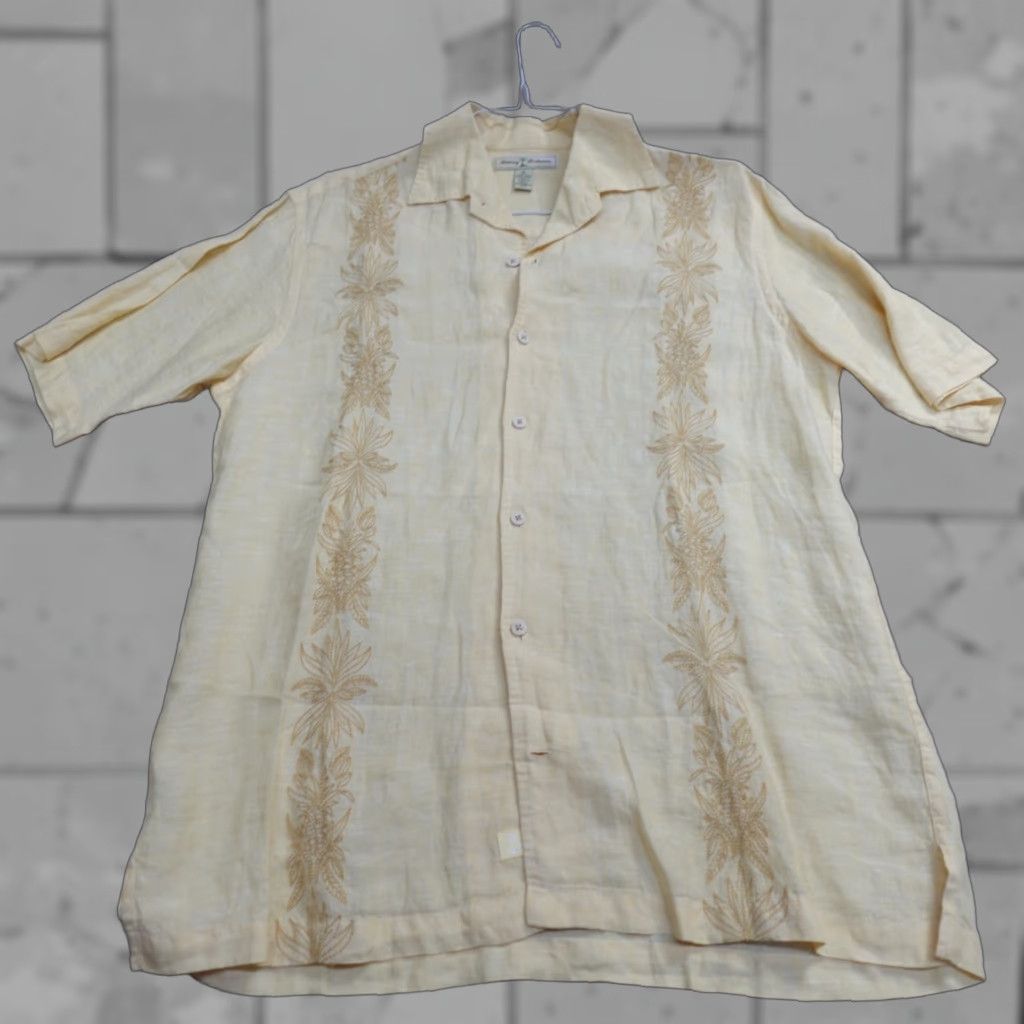 Tommy Bahama Tommy Bahama Shirt Medium Yellow Embroidered Linen Cuban Wedding Shirt Mens Short Sleeve Button-Up Size US M / EU 48-50 / 2 - 1 Thumbnail