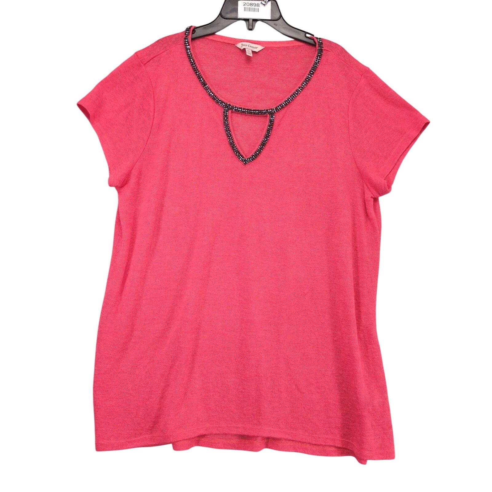 Juicy Couture Juicy Couture Coral Pink Black Rhinestone Keyhole Neck Top Size XL / US 12-14 / IT 48-50 - 1 Thumbnail