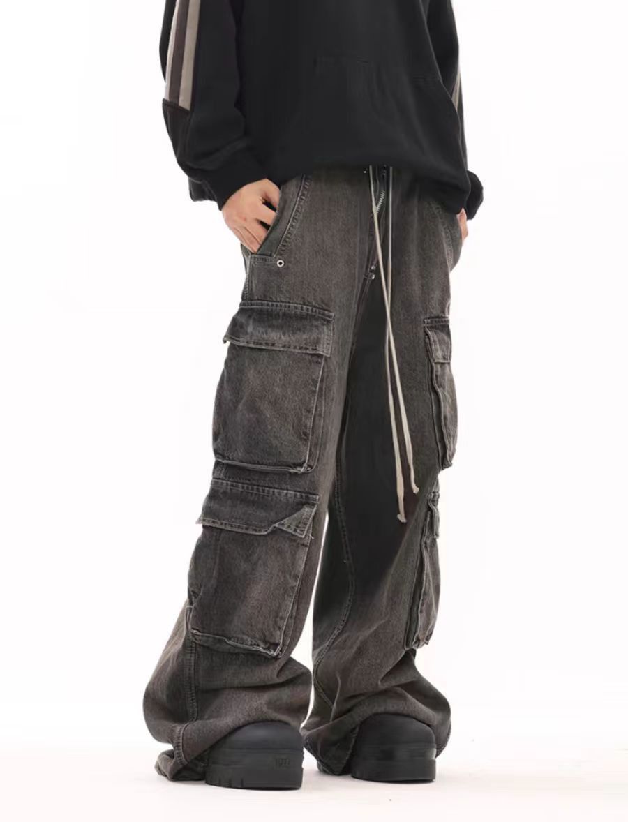 Heavy vintage smoke grey washed distressed work jeans