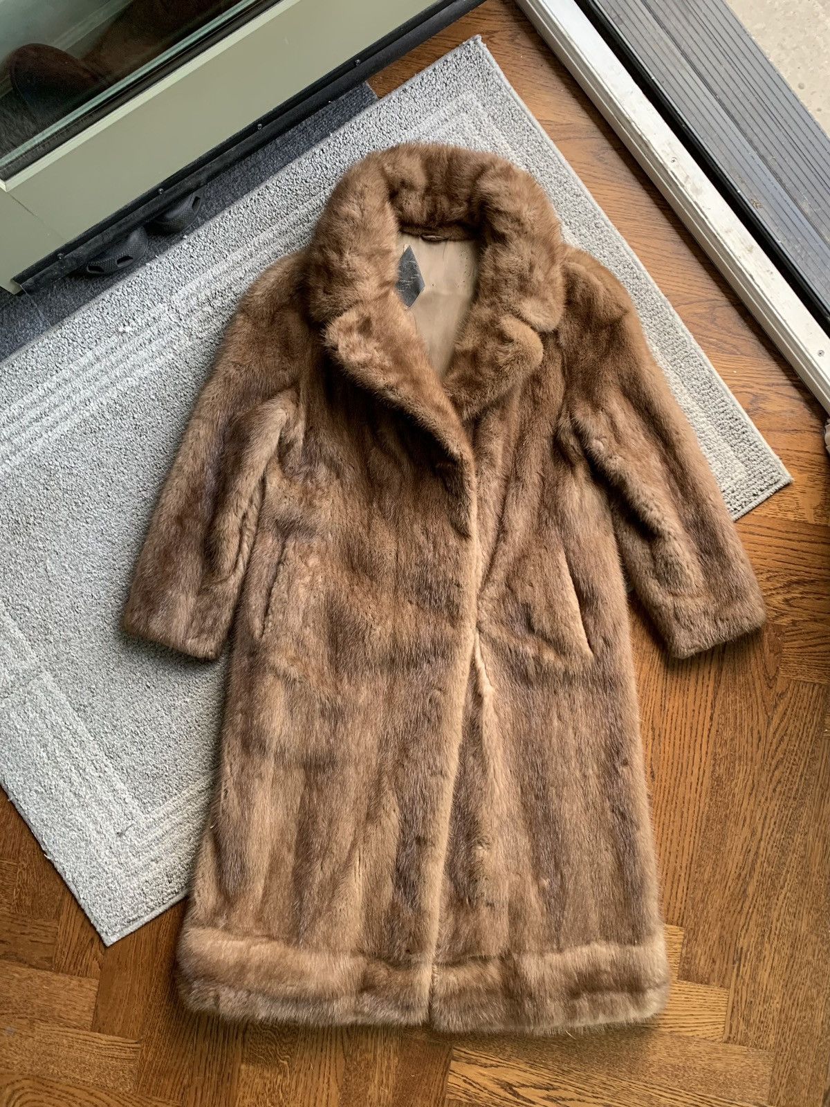 image of Eaton x Mink Fur Coat Vintage Fur Coat Full Length Mink Parka Beaver Fox Racoon in Brown, Women's (