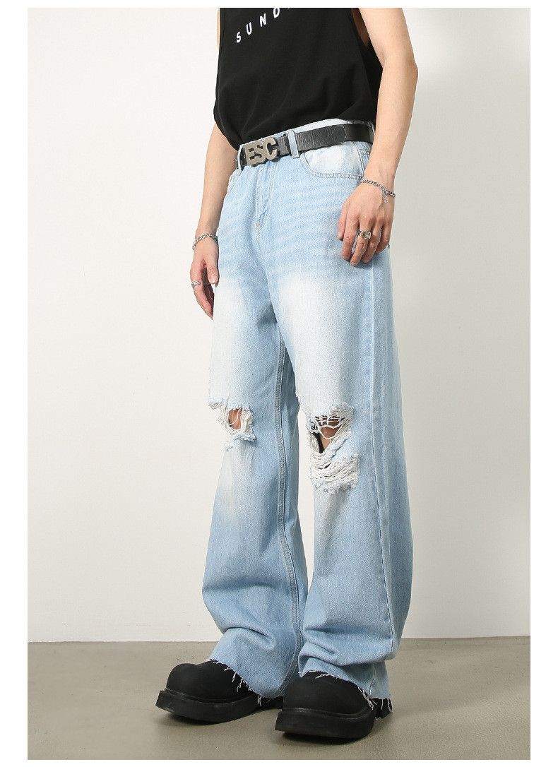 Japanese Brand × Jean Vintage street light blue ripped loose casual jeans Size US 32 / EU 48 - 3 Thumbnail