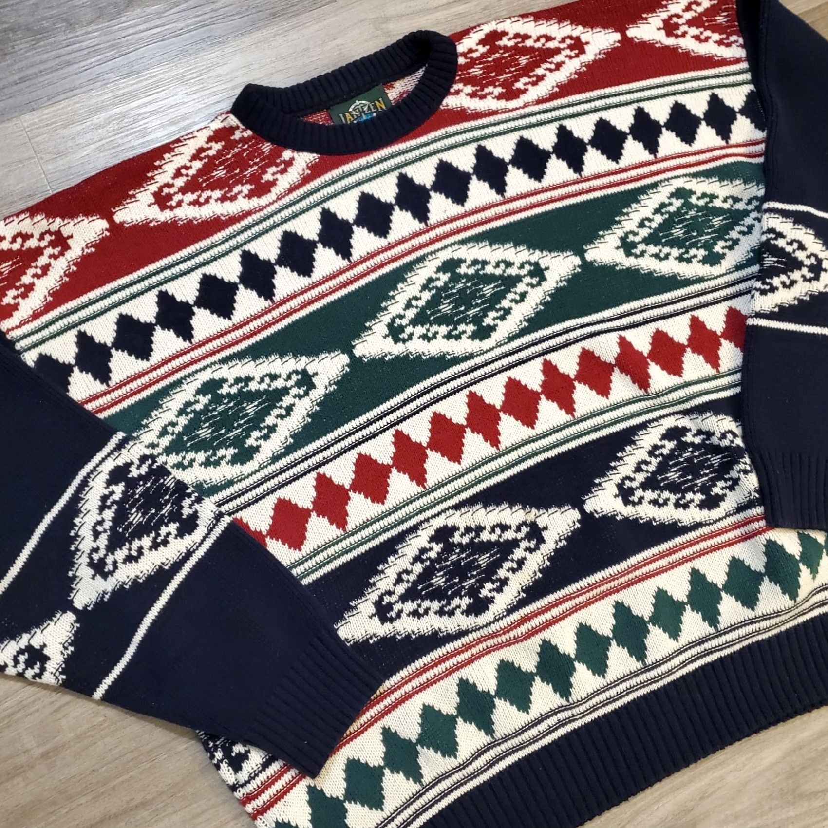 Jantzen Vtg Jantzen Sweater Mens XL Blue Red Pullover Aztec Southwest Tribal 80s USA Size US XL / EU 56 / 4 - 3 Thumbnail