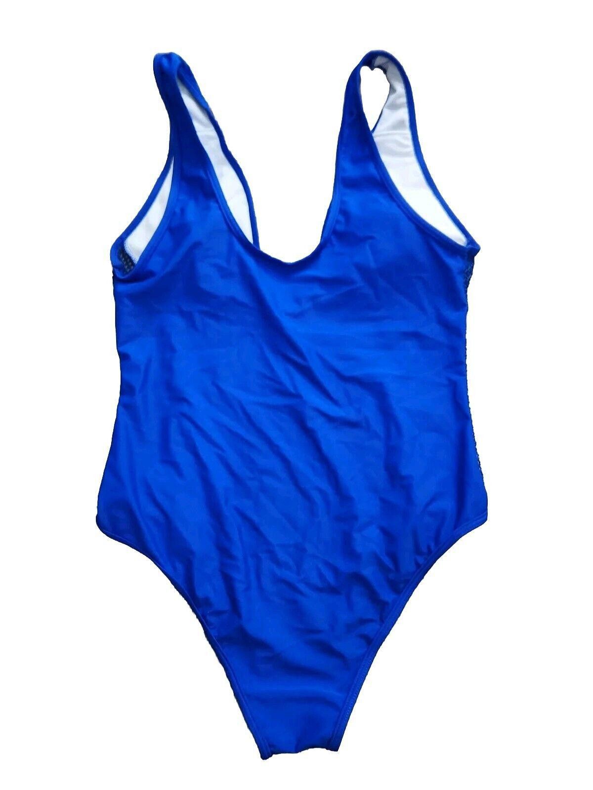 Designer Womens One Piece Swimsuit Large Royal Blue Mesh Sides Deep Size ONE SIZE - 3 Thumbnail