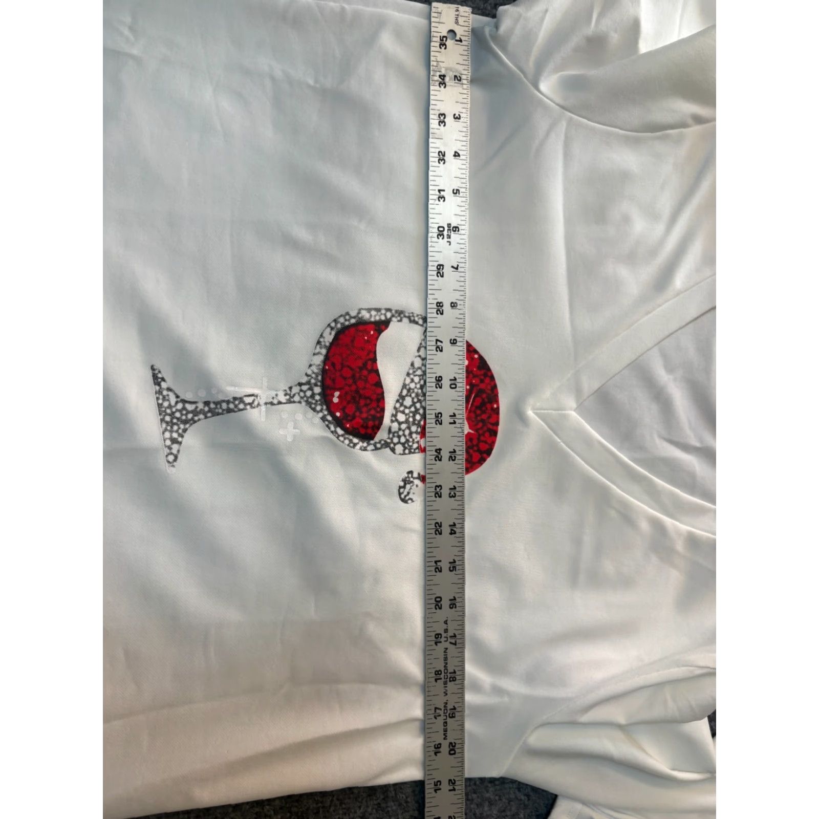 Vintage Exclusive Women's Large Top Christmas Red White Wine Glass V Long Sleeve Blouse Size L / US 10 / IT 46 - 3 Thumbnail
