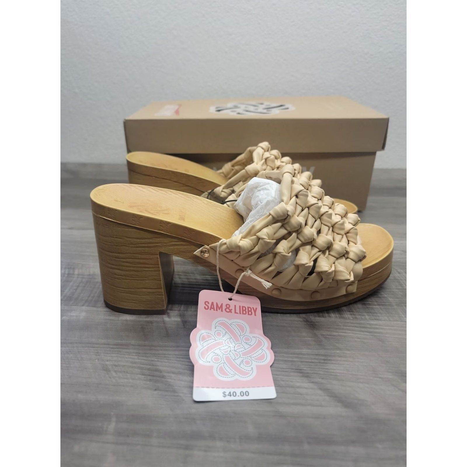 Vintage SAM & LIBBY PLATFORM Sandals Women’s Size 9 Carina Knotted Mule Eggshl Heels Size US 9 / IT 39 - 4 Thumbnail