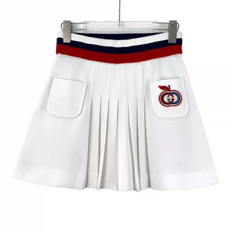 Gucci Gucci White Pleated Skirt with Logo Embroidery Size 22" - 1 Thumbnail