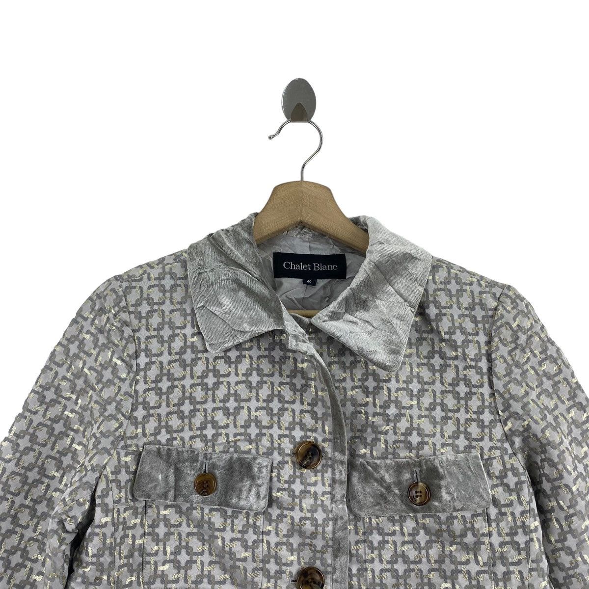 Other CHALET BLANC Check Design Overprint Tweed Grey Blazer Coat Size M / US 6-8 / IT 42-44 - 2 Thumbnail
