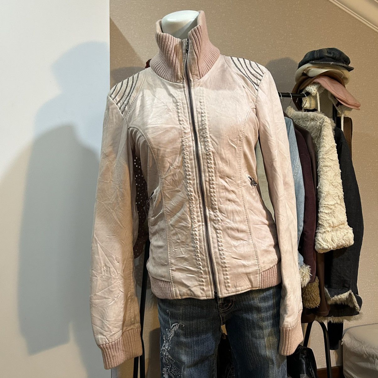Diesel Baby pink chains lambskin genuine leather jacket Size S / US 4 / IT 40 - 1 Thumbnail