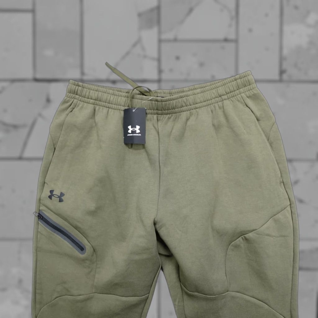 Under Armour Under Armour Unstoppable Fleece Joggers Olive 1379808-390 Mens Size S Green Tapered Pocket Pants Jogger Casual Activewear Size US 29 - 1 Thumbnail