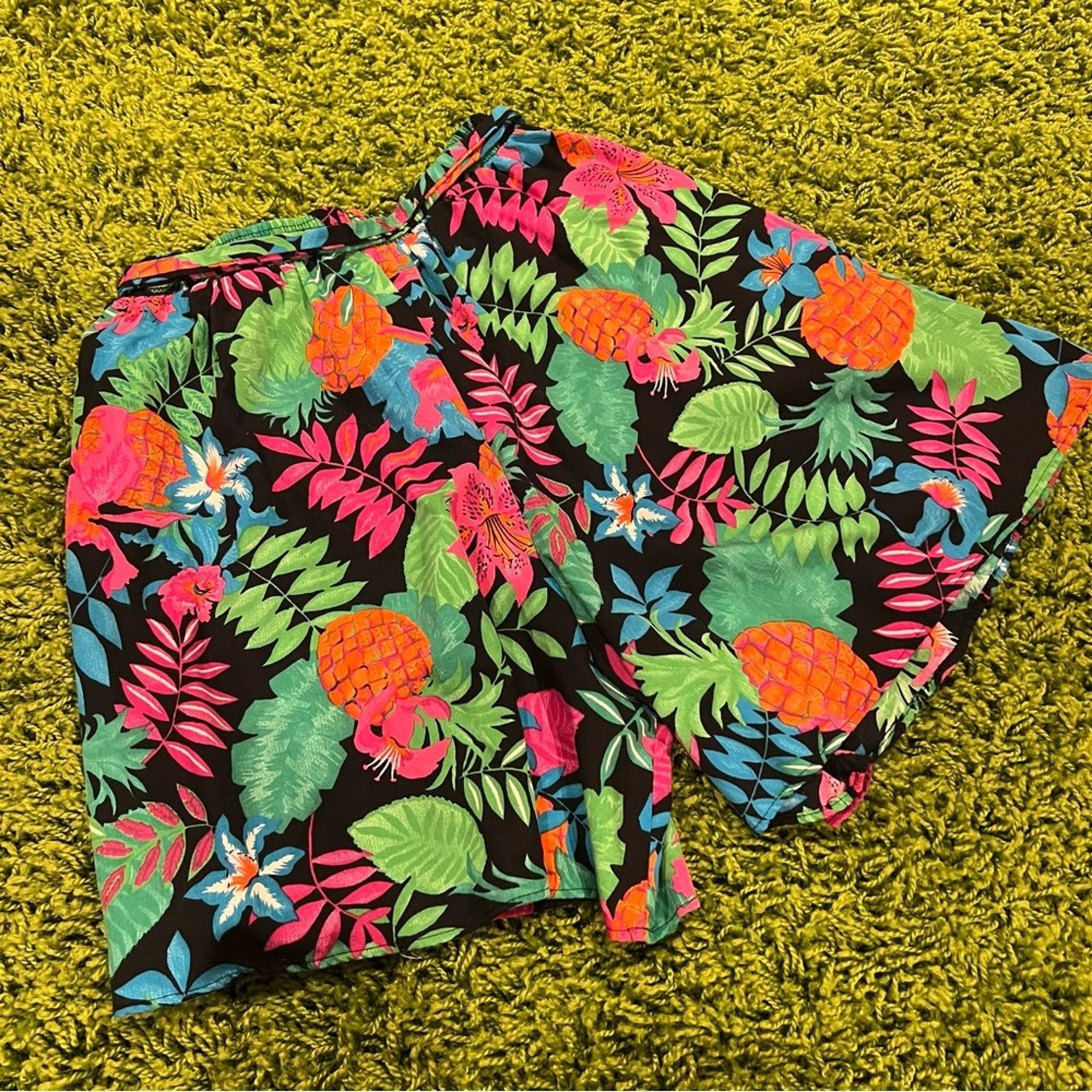 Vintage Vintage 80s Hawaiian Floral High Waisted Elastic Shorts Size 32" / US 10 / IT 46 - 2 Thumbnail