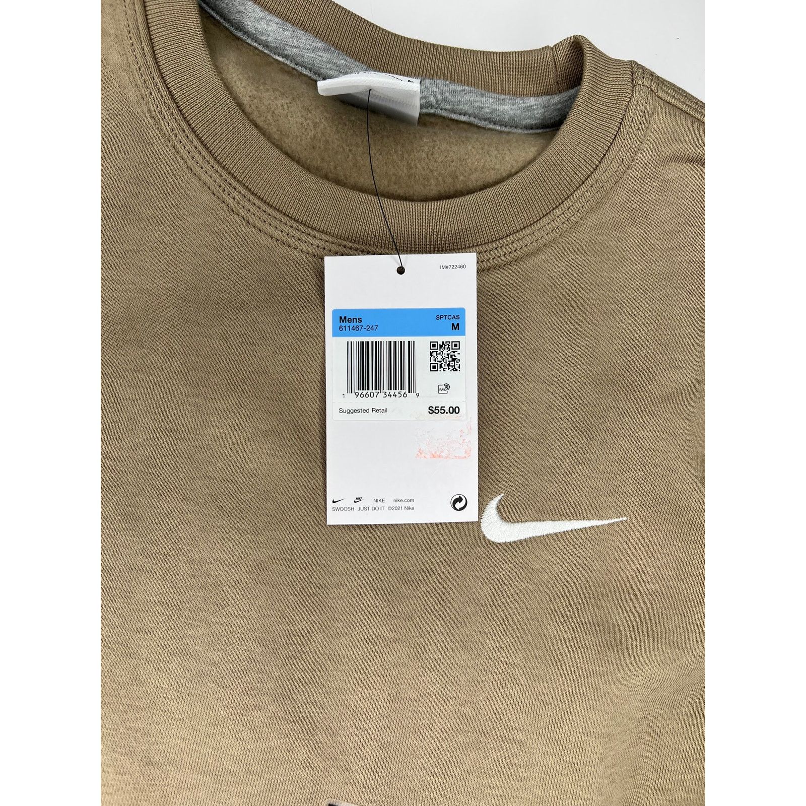 Nike Nike Fleece Crew-Neck Sweatshirt Khaki/White Size US M / EU 48-50 / 2 - 4 Thumbnail