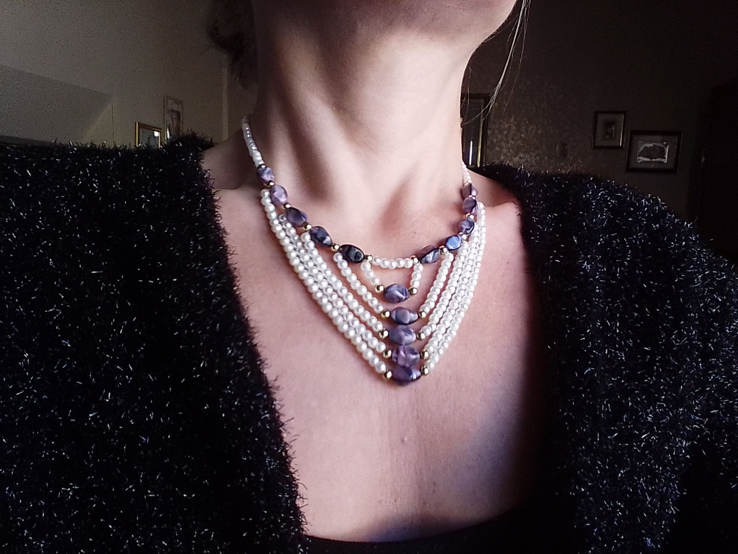 Handmade Necklace Pearls Tumbled Purple Amethyst Multithread Size ONE SIZE - 7 Thumbnail