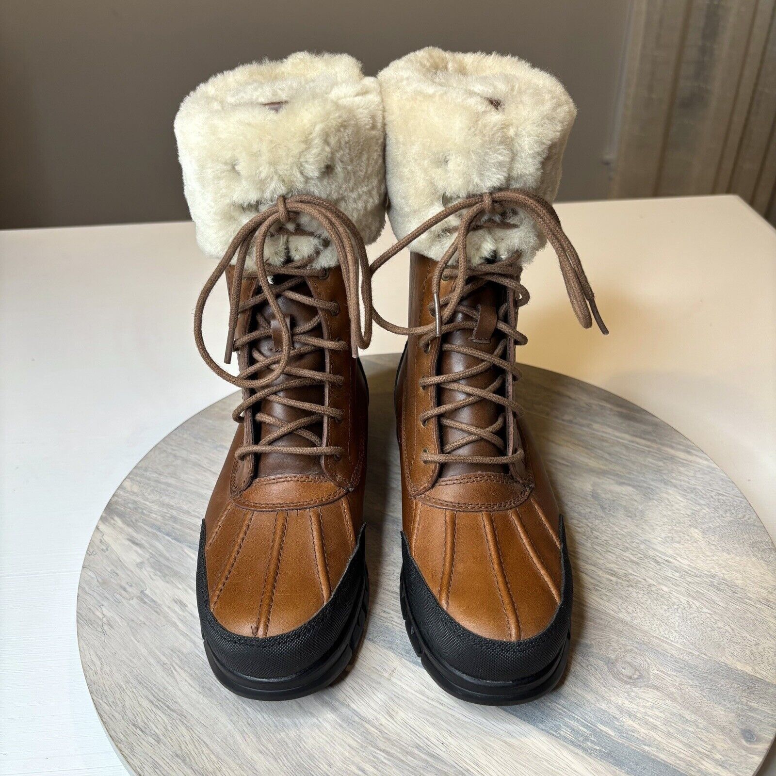 Lauren Ralph Lauren Ralph Lauren Quinta Brown Leather Shearling Boots Size 6 B Size US 6 / IT 36 - 4 Thumbnail