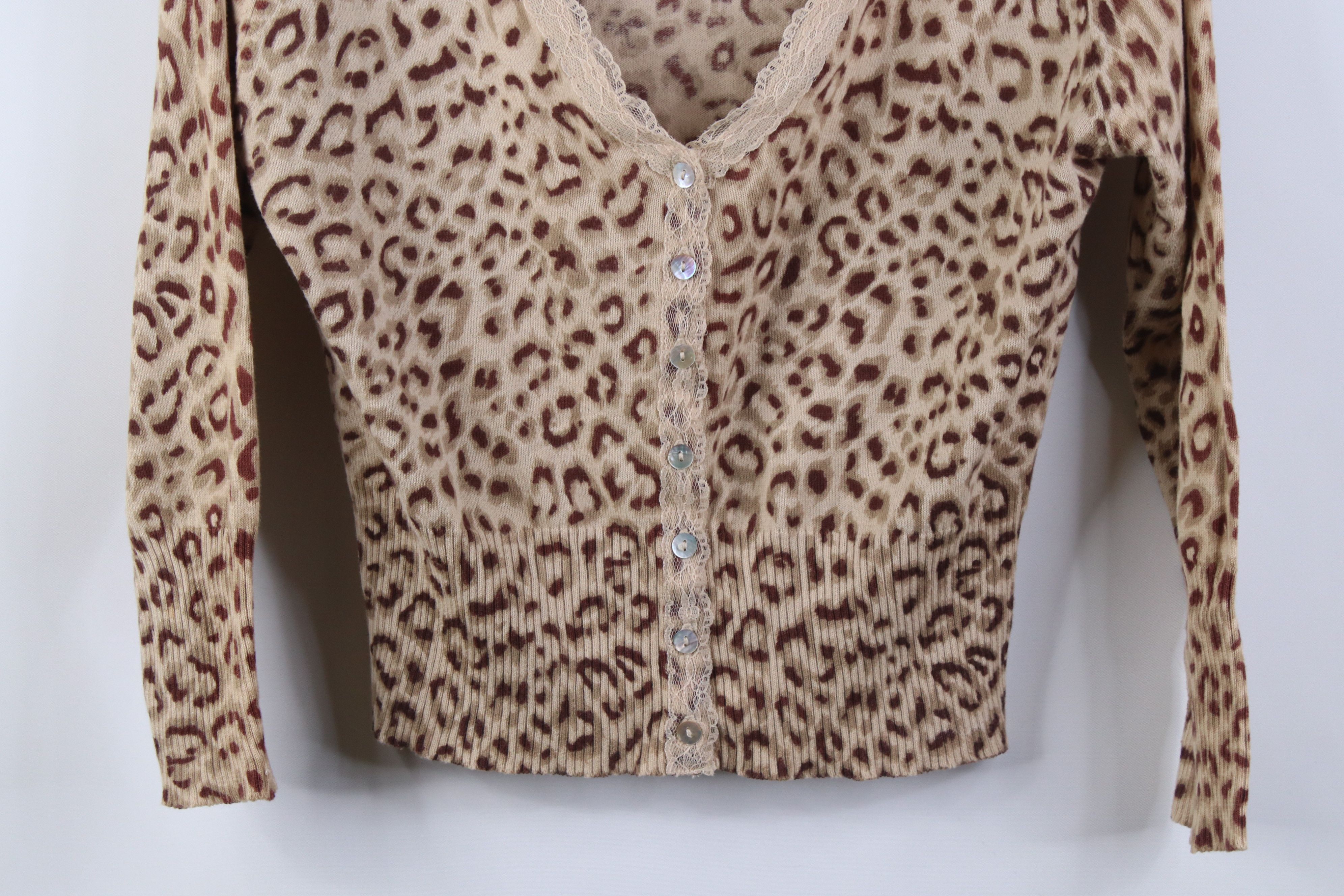 Vintage Vintage 90s Y2K Babydoll Lace Leopard Knit Cardigan Sweater Size S / US 4 / IT 40 - 3 Thumbnail