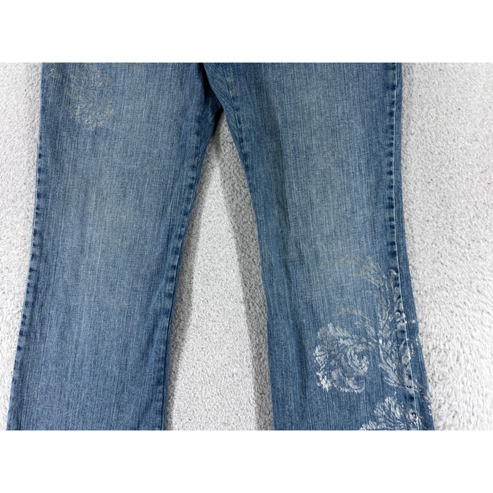 Vintage Karen Kane Jeans Womens 12 Blue Floral Denim Flared Mid Rise 30x31 Distressed Regular Fit Size 34" / US 12 / IT 48 - 3 Thumbnail