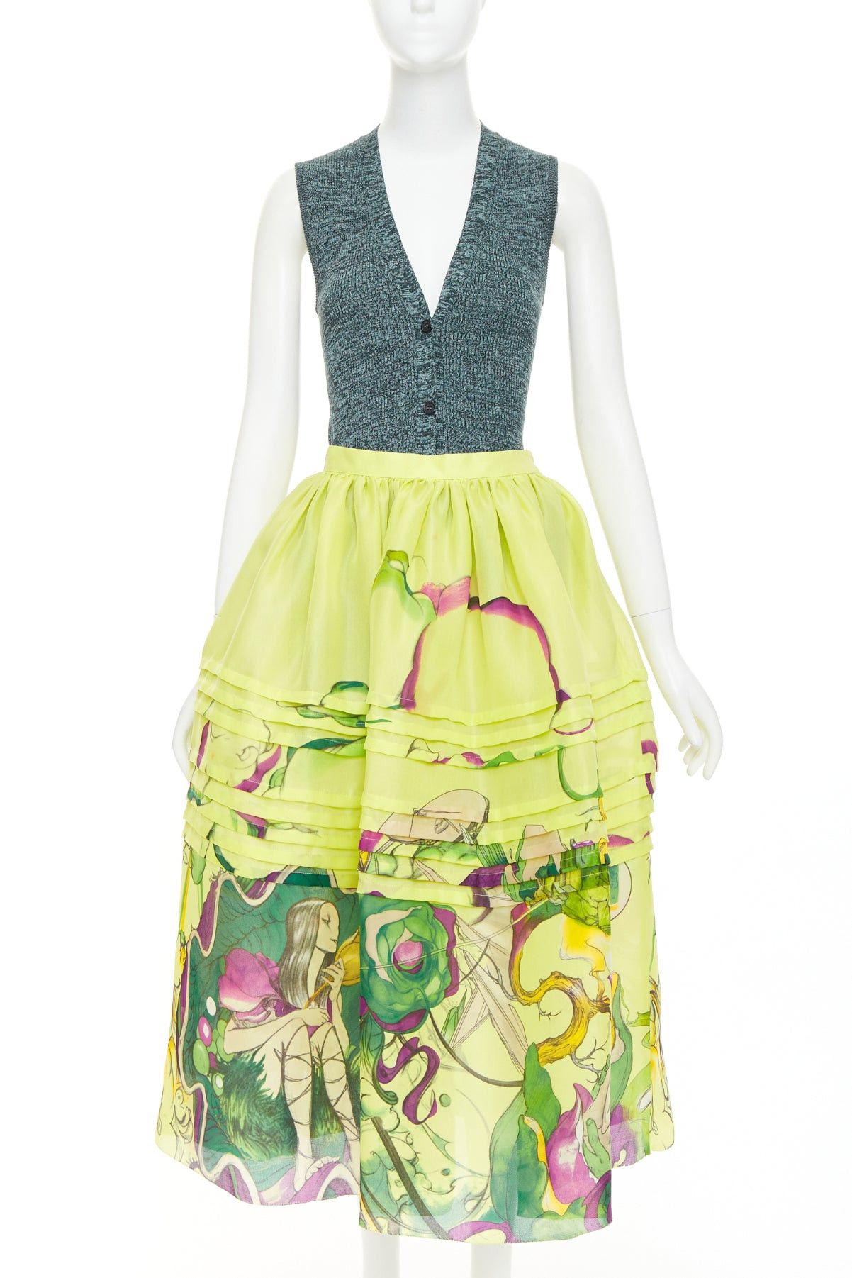 Prada rare PRADA JAMES JEAN 2008 Runway Fairy green print silk organza full skirt knit vest set IT40 S Size S / US 4 / IT 40 - 1 Thumbnail