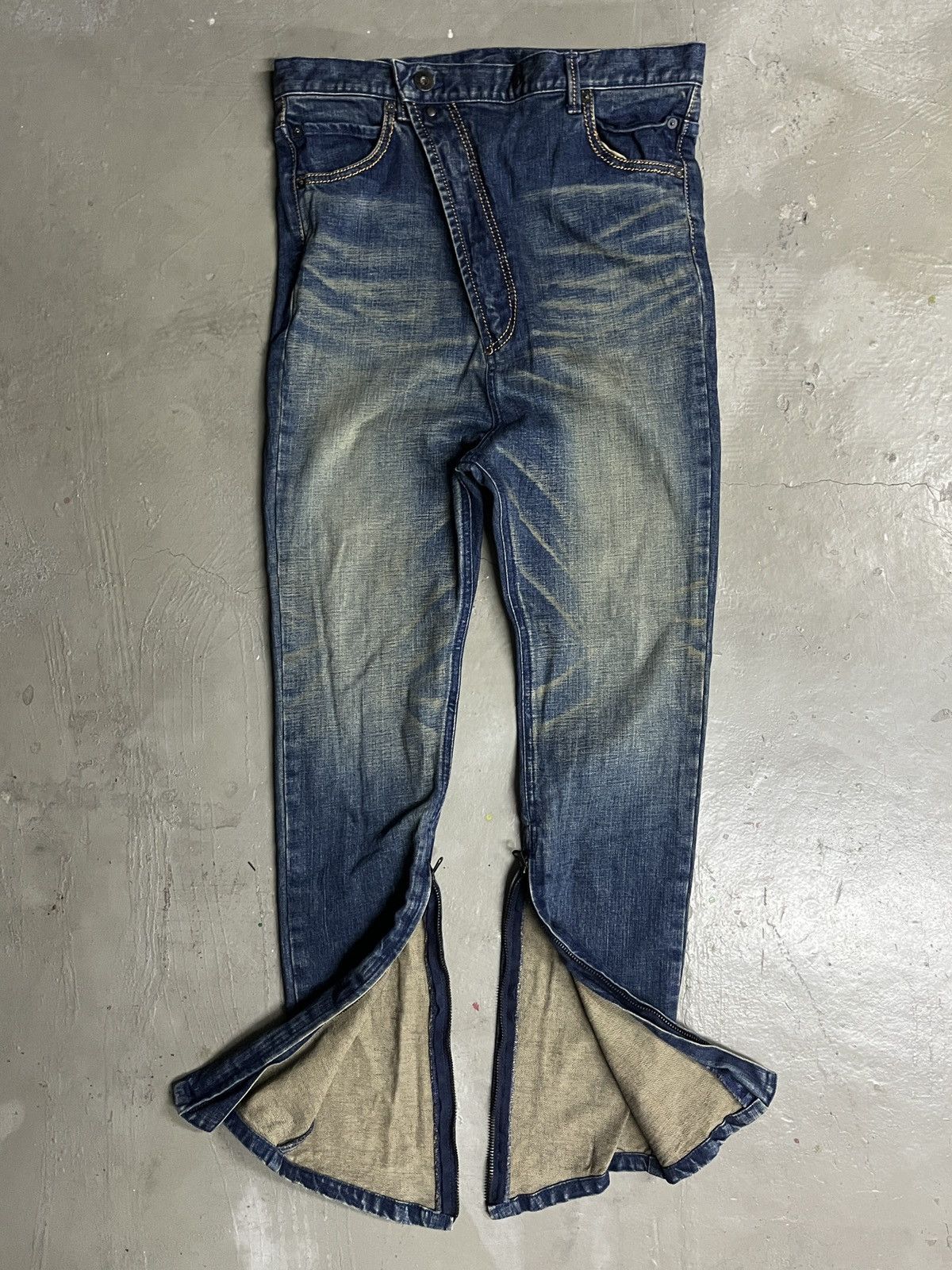 If Six Was Nine Ifsixwasnine Style Whiskered Asymmetrical Zipper Flare Pants Size US 32 / EU 48 - 3 Thumbnail