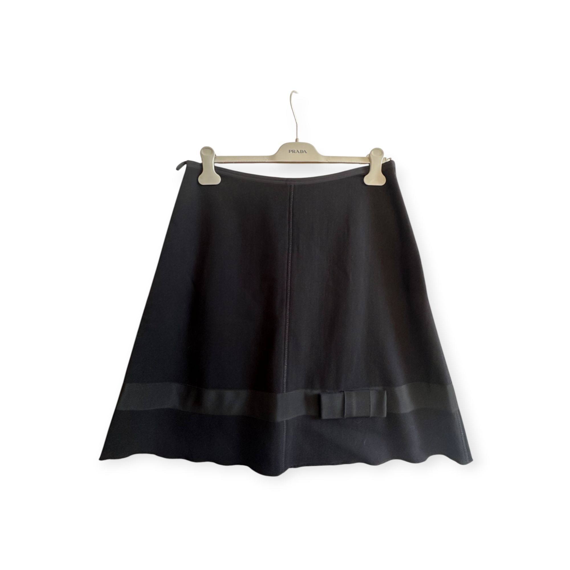 Prada Prada Black Wool A-Line Skirt IT 46 / US 10 Ribbon Bow Trim Size 32" / US 10 / IT 46 - 1 Thumbnail